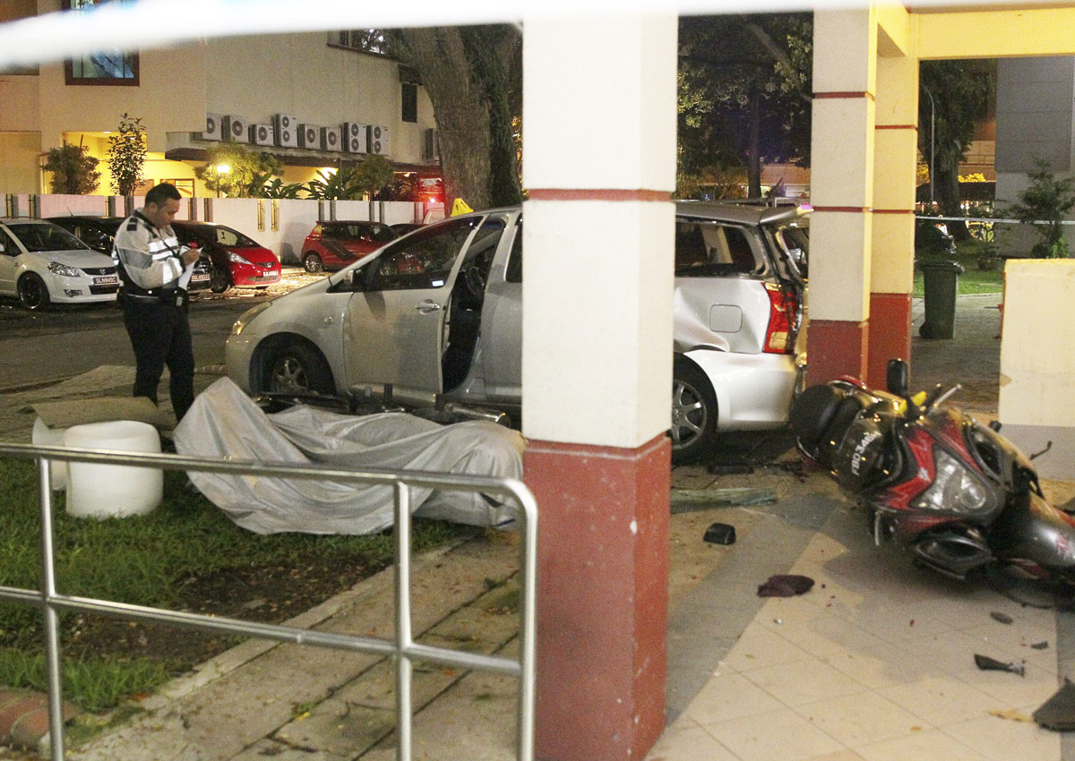 The car stopped only when it crashed into a pillar.