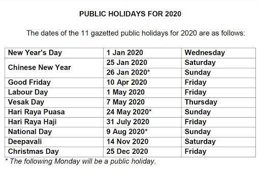 Public holidays in 2020: Singapore to have 7 long weekends, Singapore News - AsiaOne