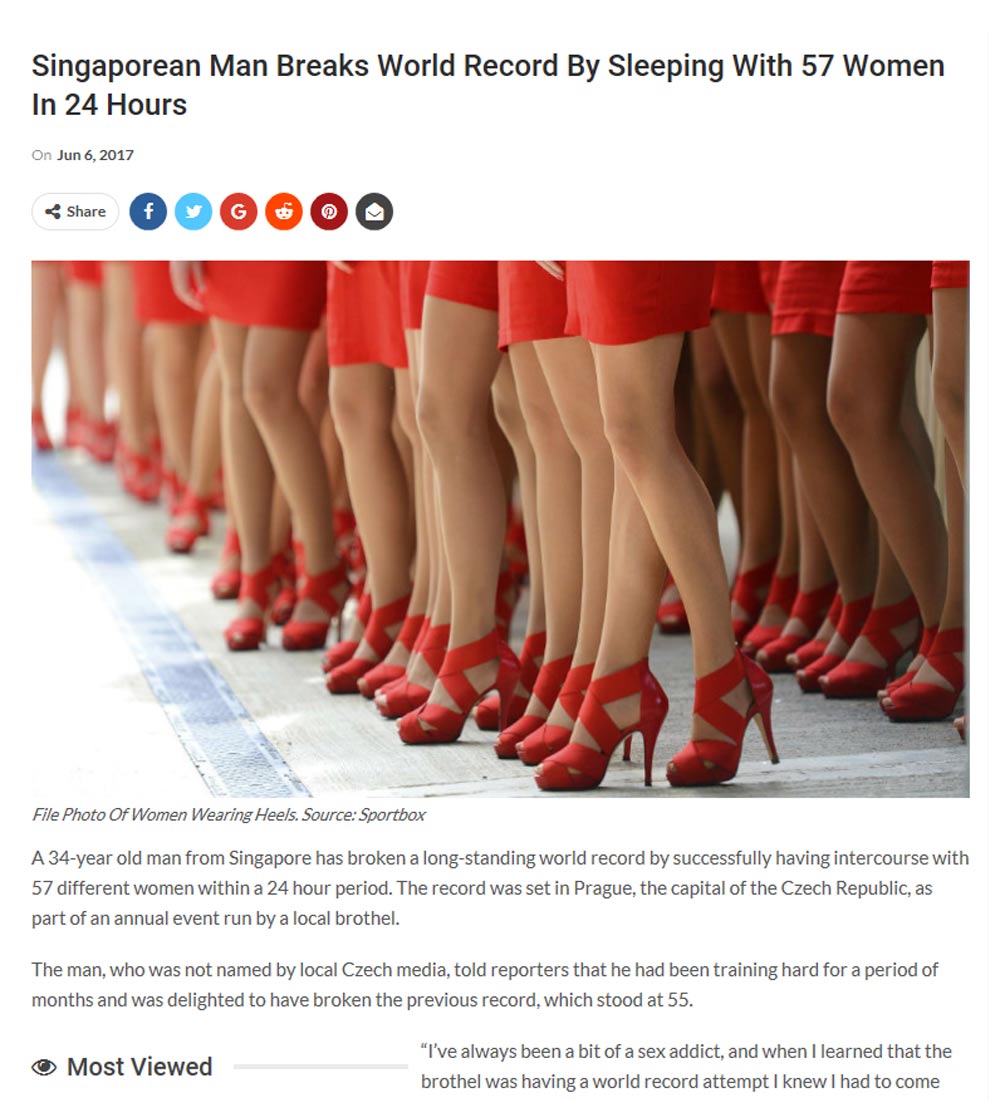 Fake News Alert Singapore Man Slept With 57 Women In One Day Not True Singapore News Asiaone