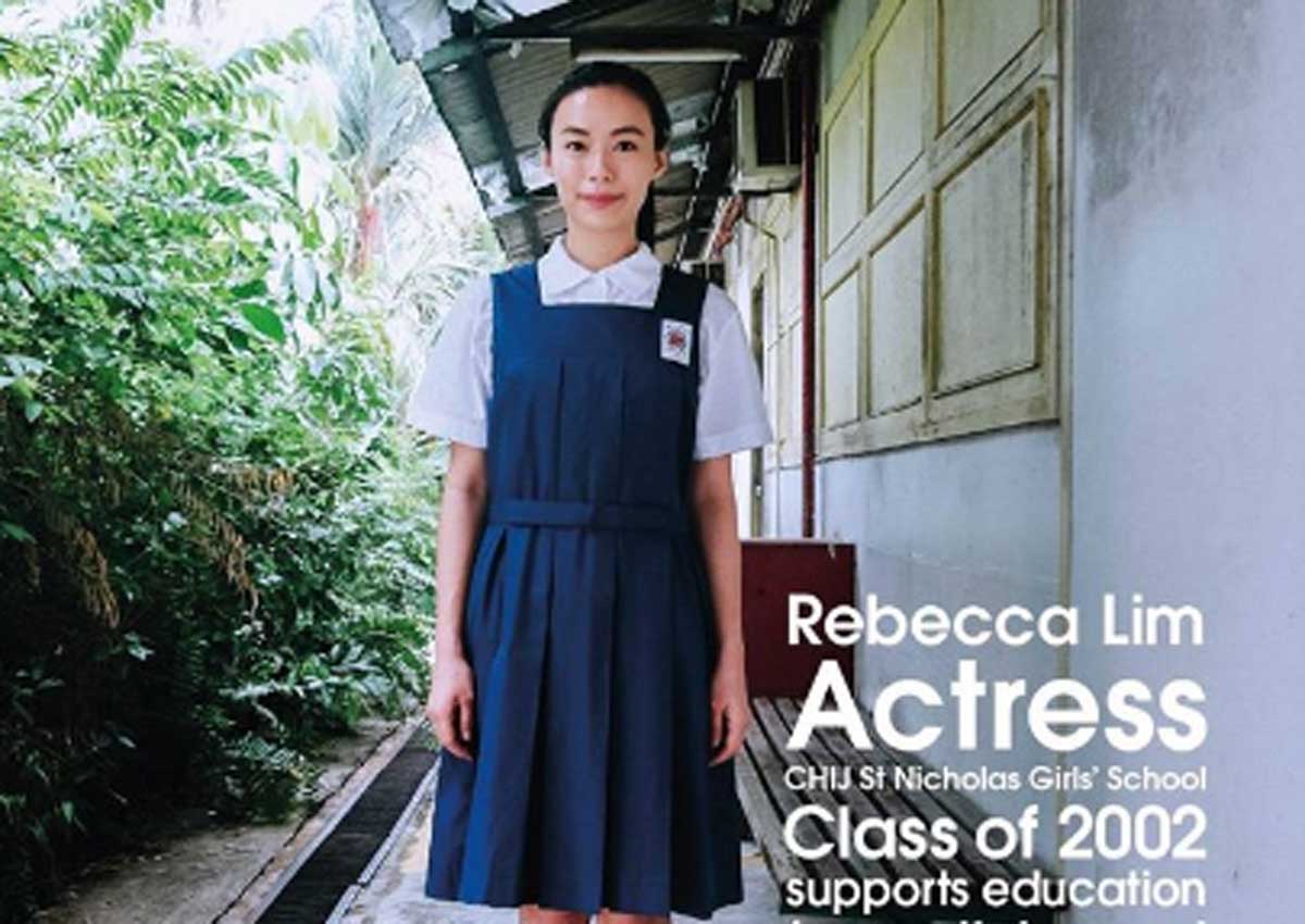 Actress Rebecca Lim, MP Tin Pei Ling pose in school uniforms for new