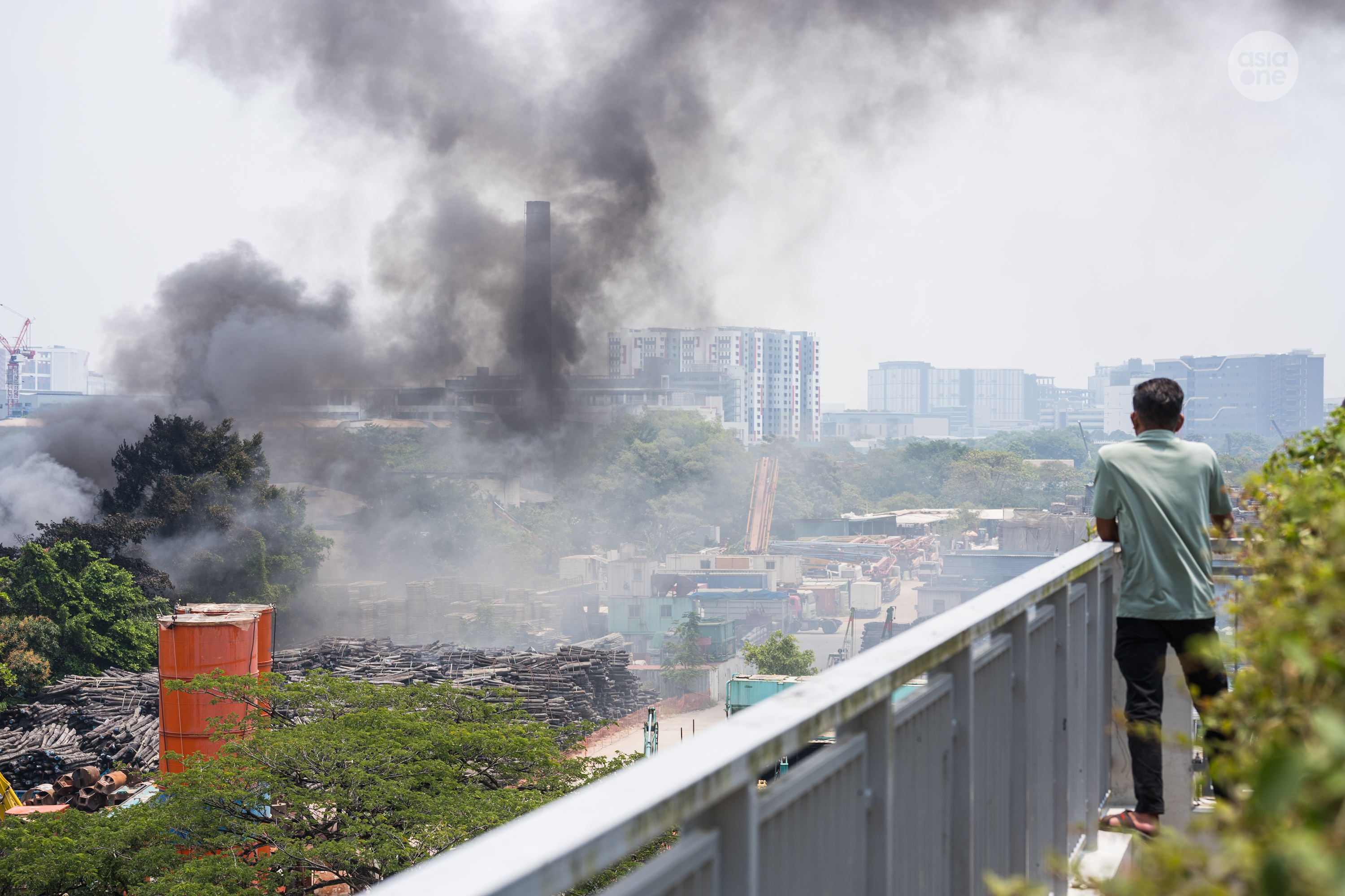 Smoke from the warehouse fire could be seen from a distance.