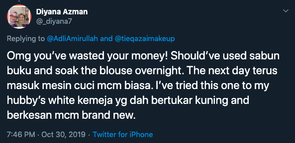 Malaysian Twitter users came together to help man who ruined wifes new white blouse in the wash