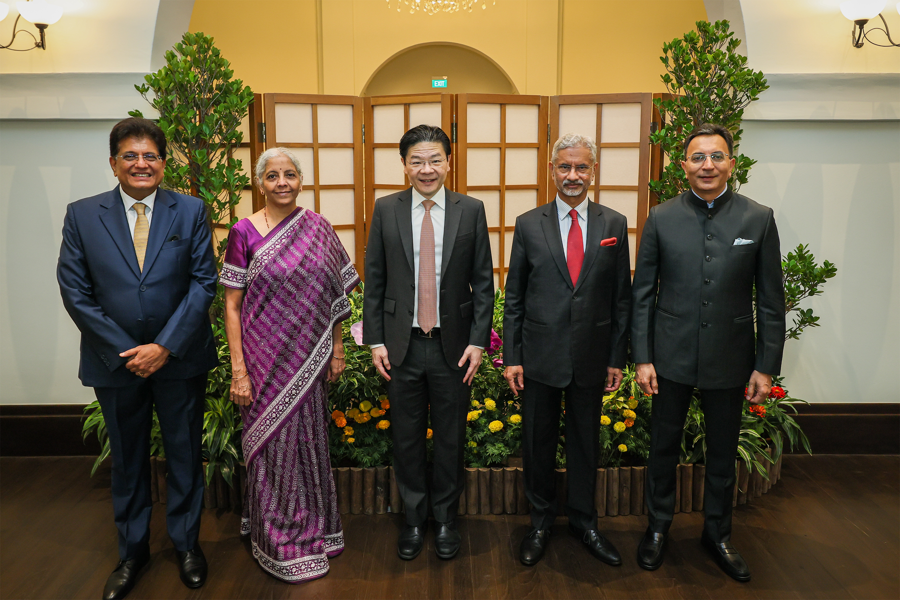 Prime Minister Lawrence Wong met with (from left to right) India’s Commerce and Industry Minister Piyush Goyal, Finance and Corporate Affairs Minister Nirmala Sitharaman, External Affairs Minister Dr S Jaishankar, and Electronics and Information Technology Minister of State Jitin Prasada, ahead of the 4th India-Singapore Ministerial Roundtable (ISMR) in Singapore.