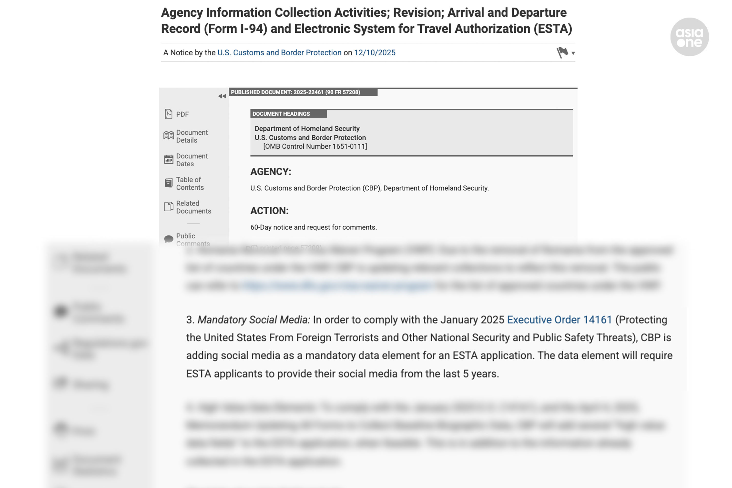 In a notice filed by the DHS and US Customs and Border Protection agency, the general public and other federal agencies are invited to comment on the proposal for information collection. This includes the five-year social media history of ESTA applicants.