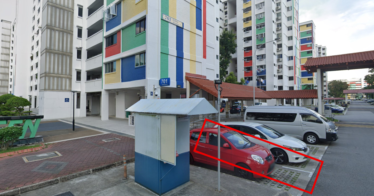 Street view of where the woman tripped and fell at the open-air carpark in front of Block 701 Yishun Avenue 5.