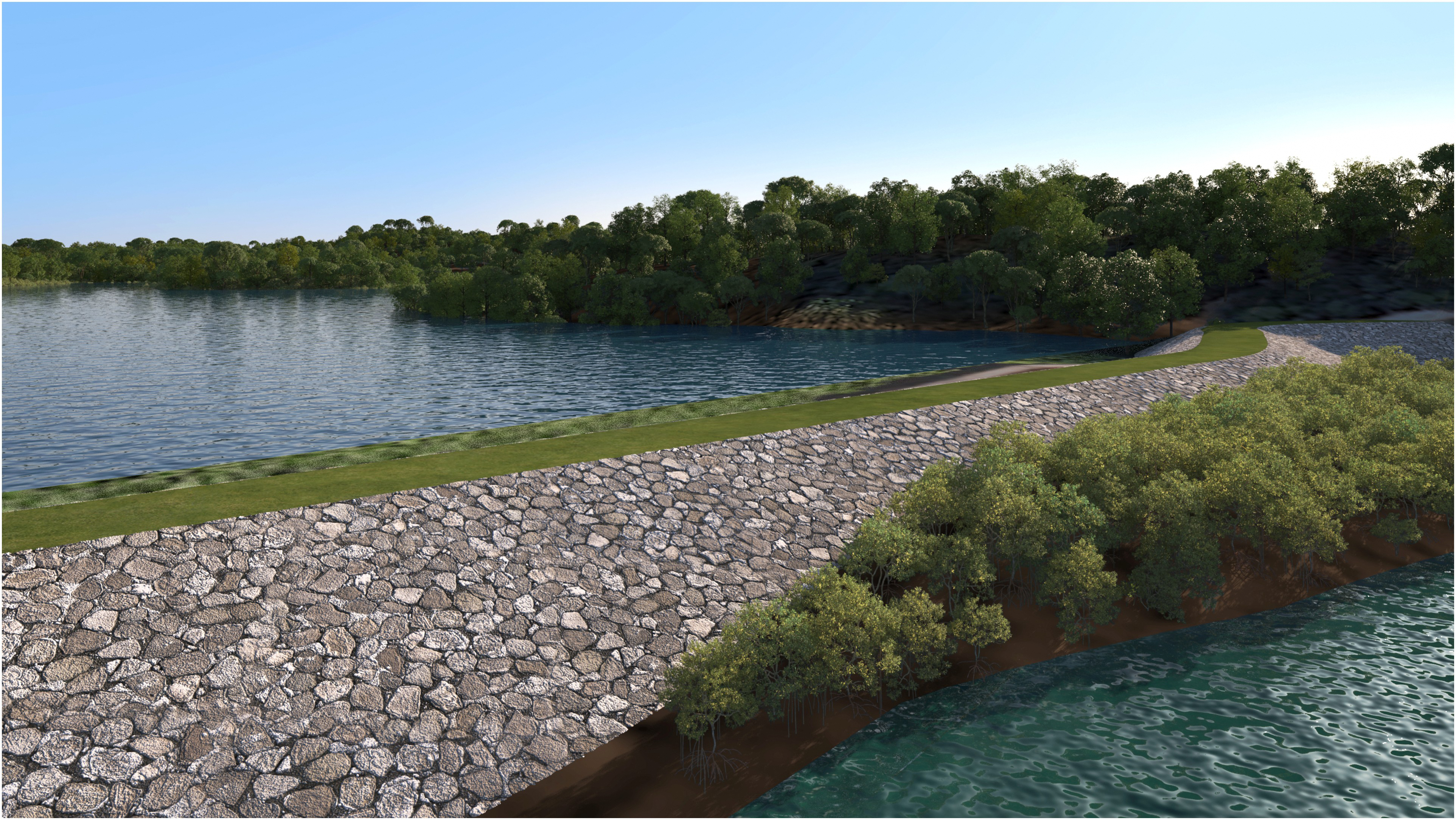 Artist impression of a raised dyke to protect Sarimbun reservoir at Singapore's north-west coast.