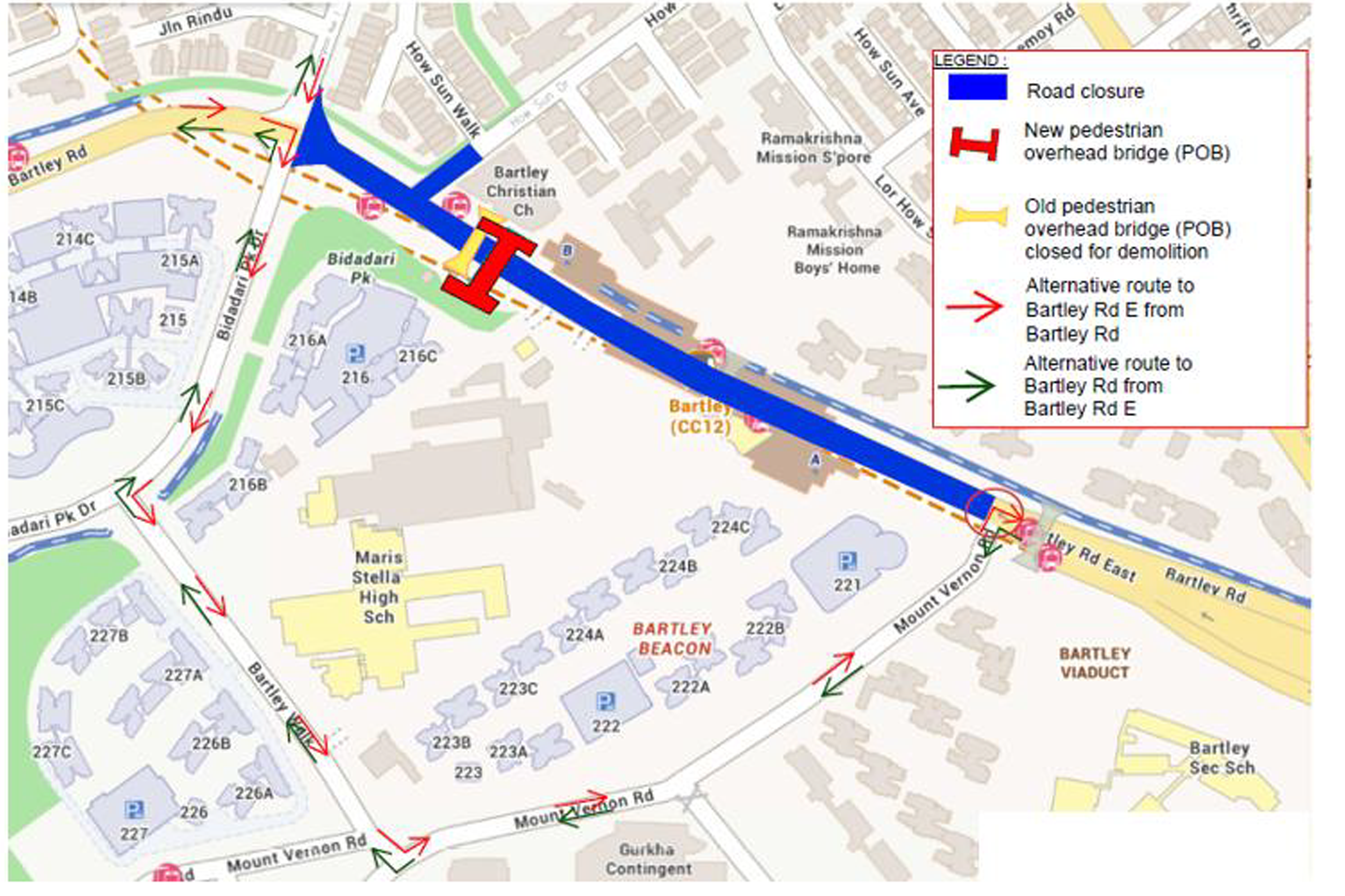 Details on the temporary closure of Bartley Road on Oct 6 and diversion routes. 