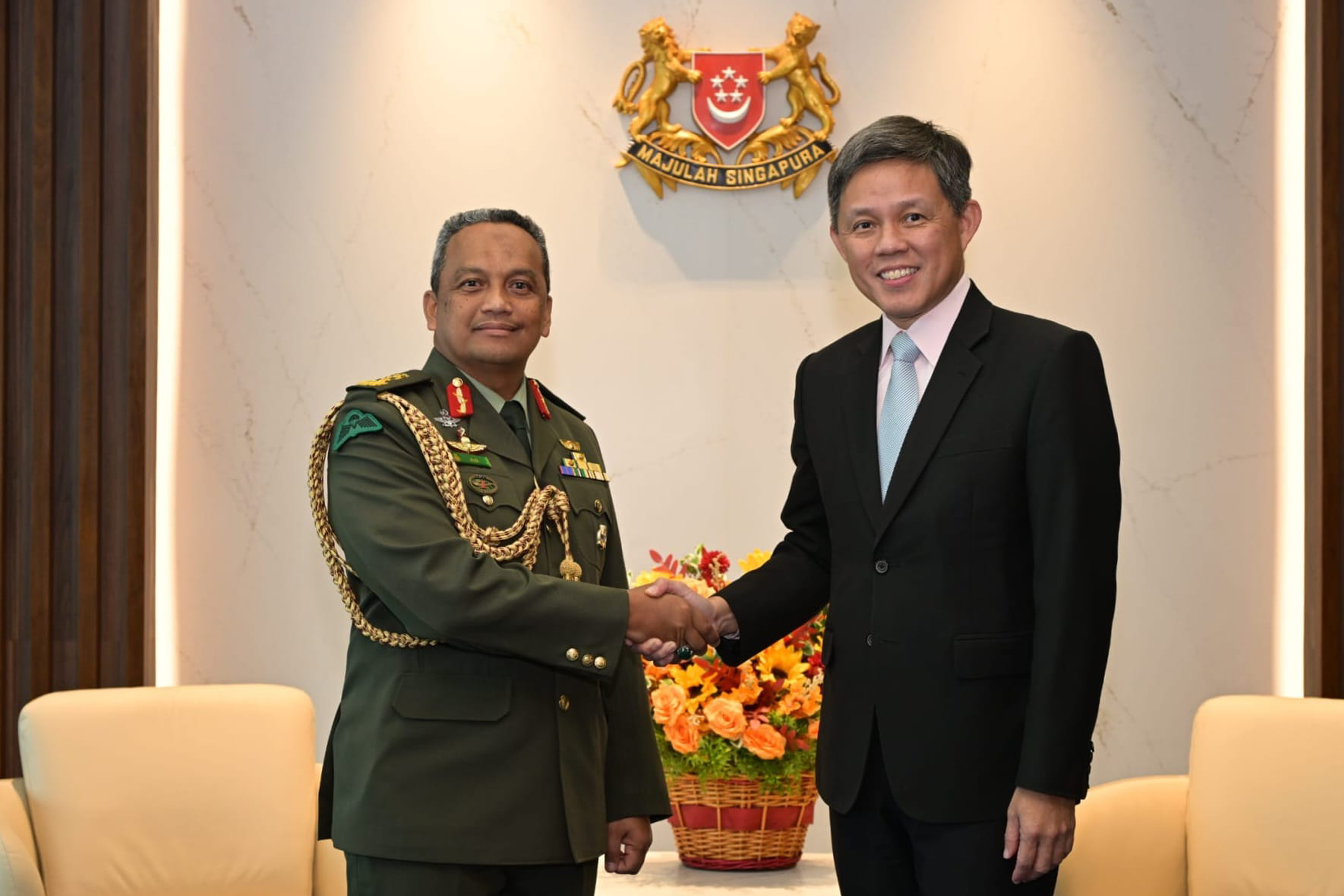 Brigadier-General Aldi bin Haji Hasan met with Minister for Defence Chan Chun Sing on Wednesday (April 29).