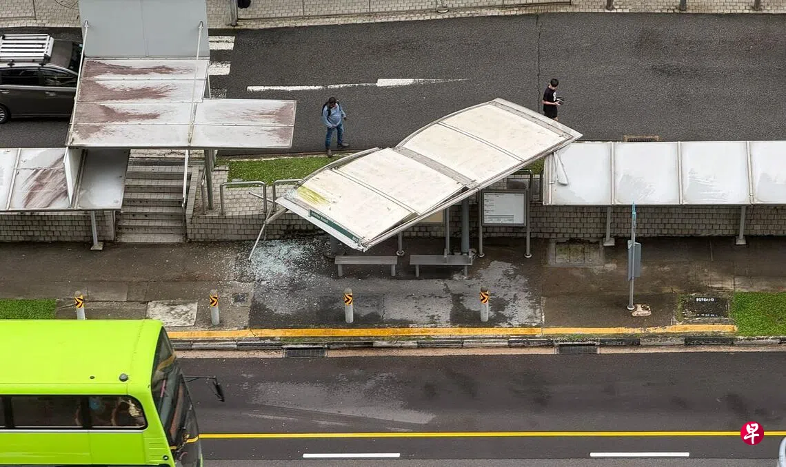 The damaged bus stop.