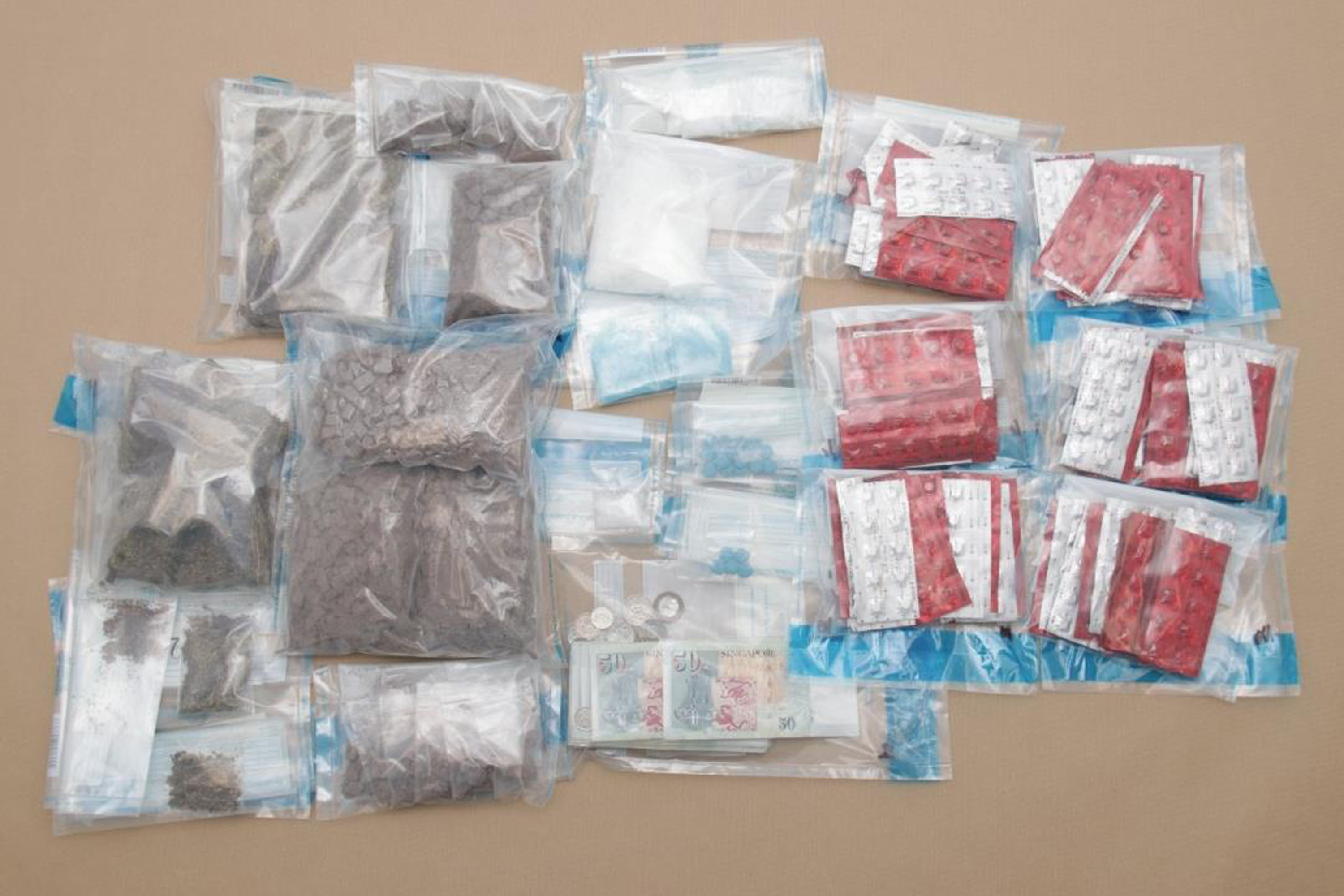 Assortment of drugs seized from the operation in the vicinity of Ang Mo Kio Avenue 10 on 18 May 2026.