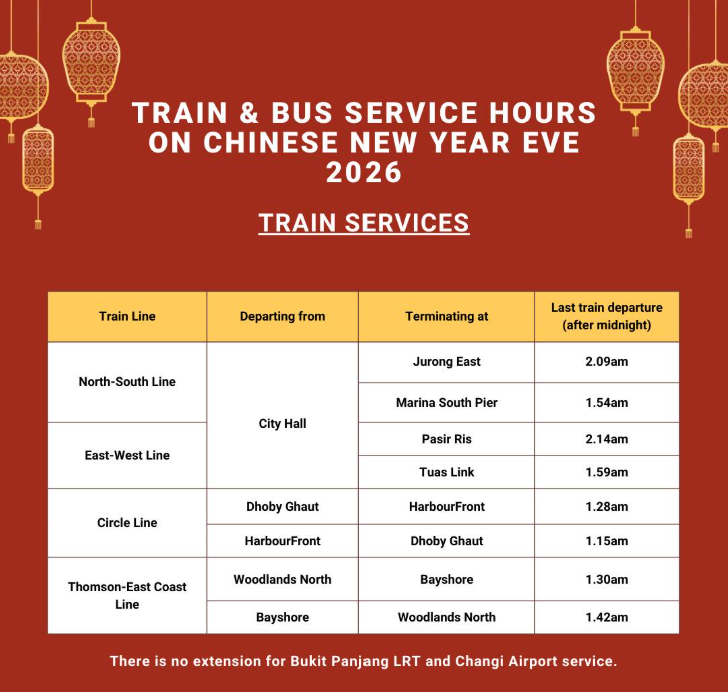 Extension of train services on MRT's NSL, EWL, CCL and TEL. 