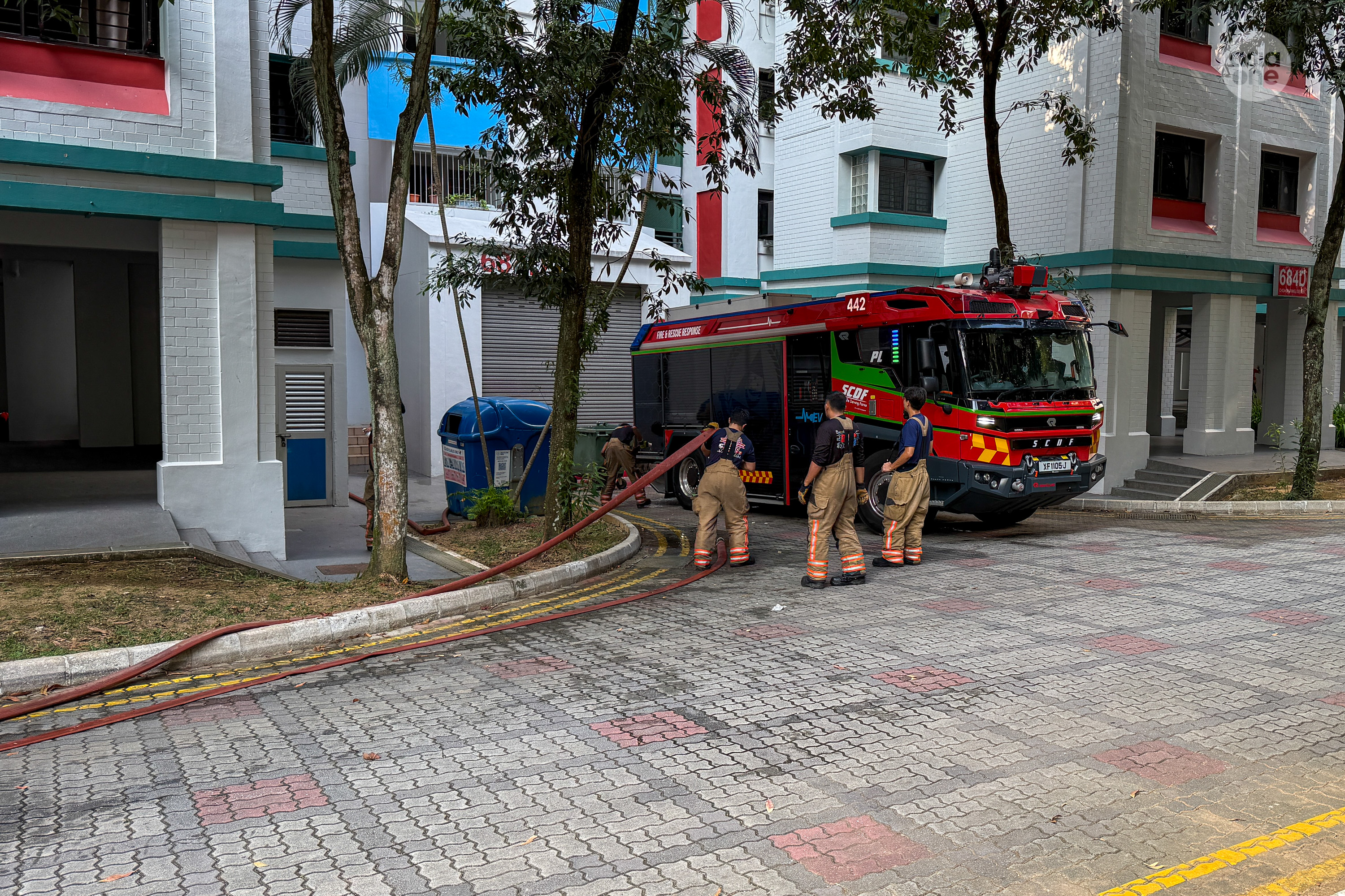At least two fire engines and a light fire attack vehicle were present at the scene.
