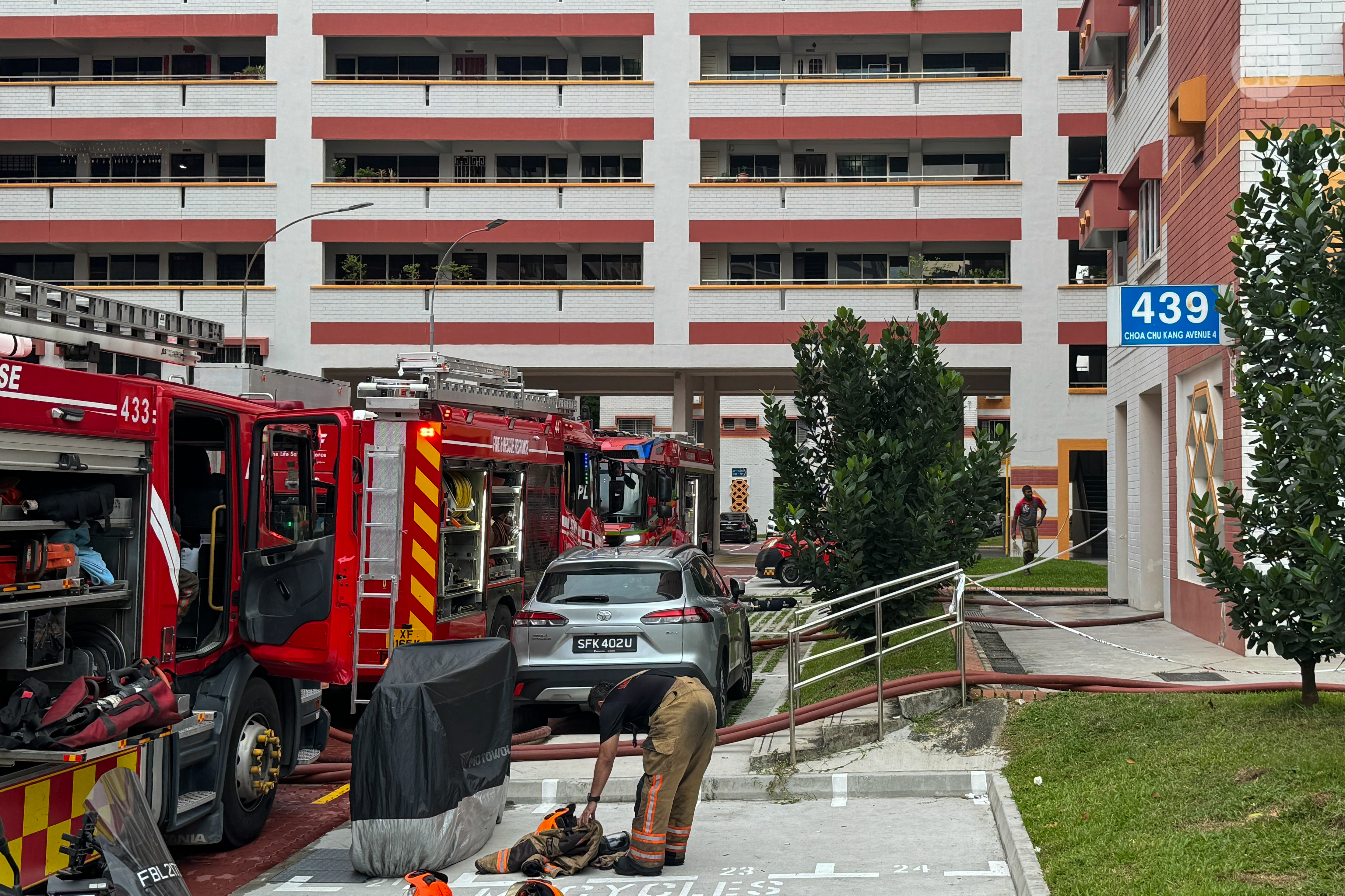 At least three Singapore Civil Defence Force fire engines and a light fire attack vehicle were at the scene.