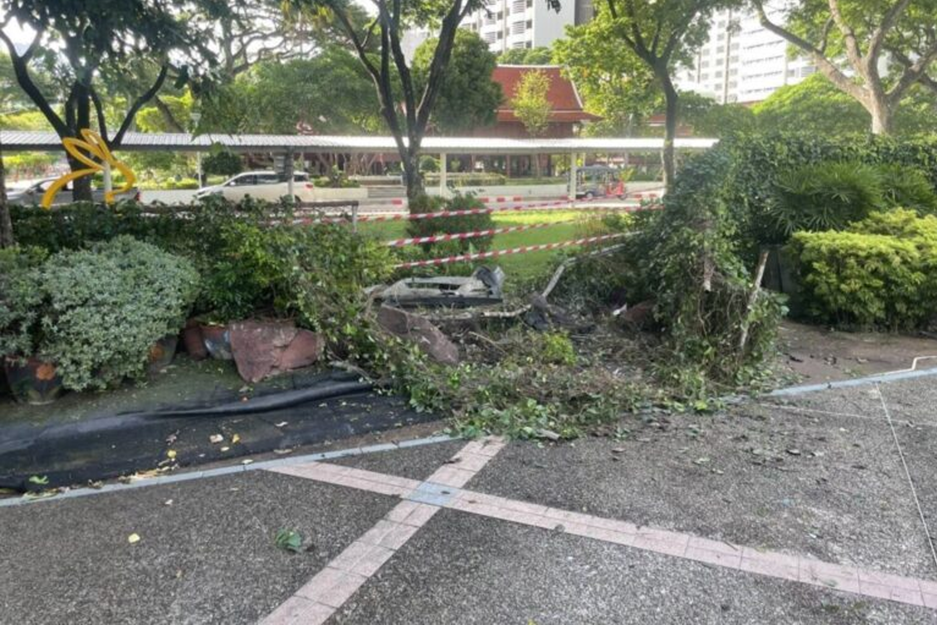 The man drove through a barrier before the car plunged into the pool.