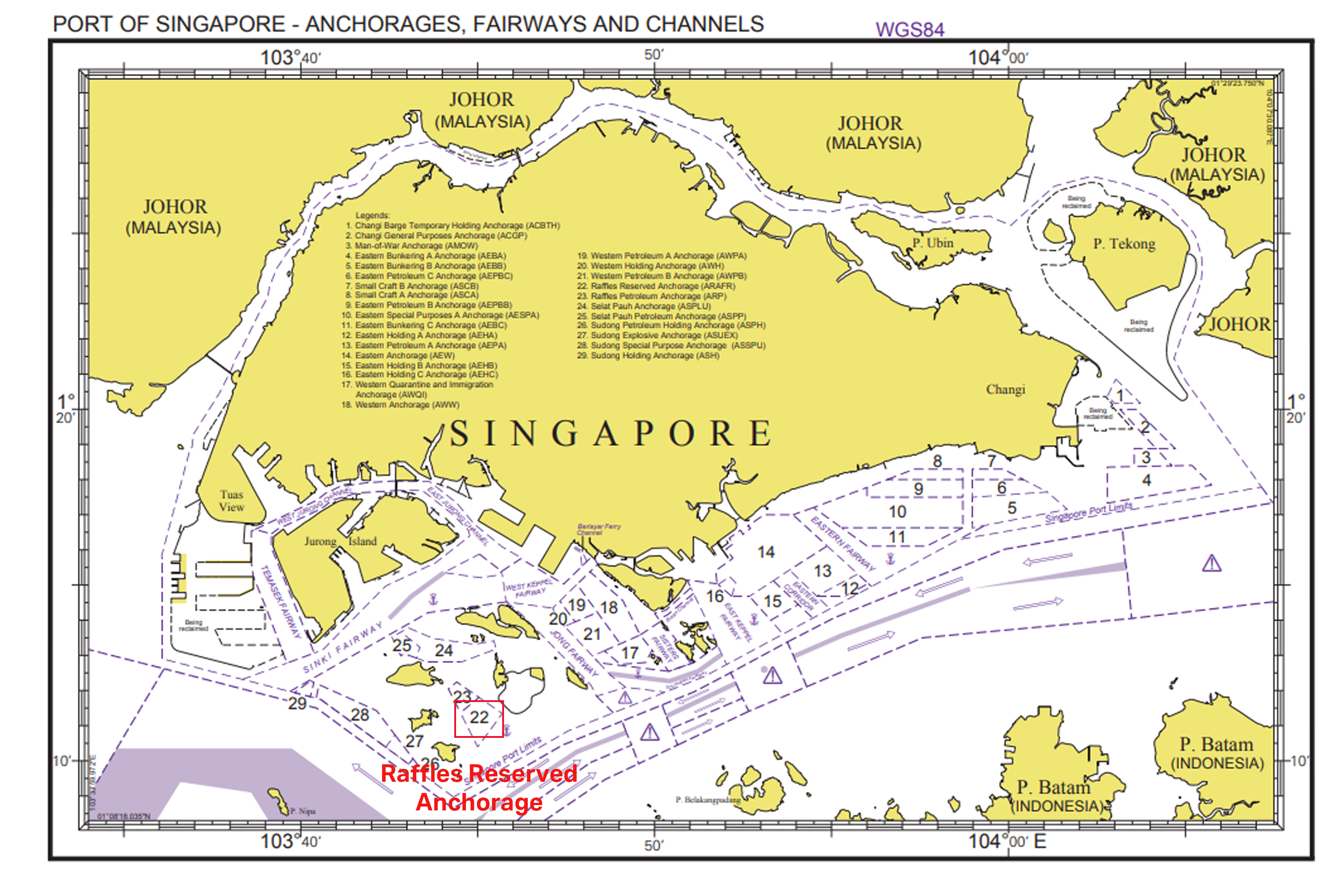 Map showing where Raffles Reserved Anchorage is at.