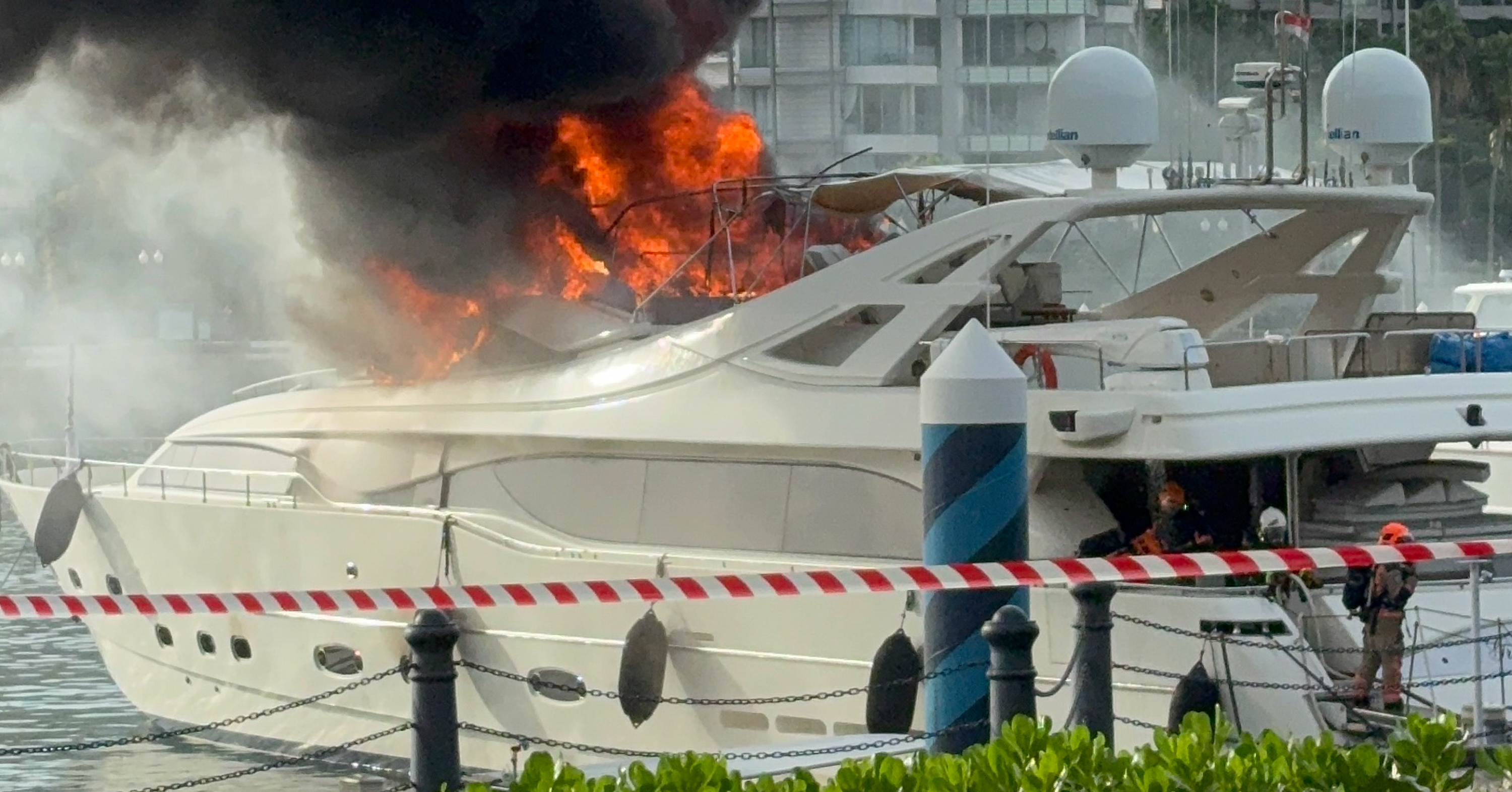 The luxury yacht was purportedly carrying 13,000 litres of fuel when the fire broke out.