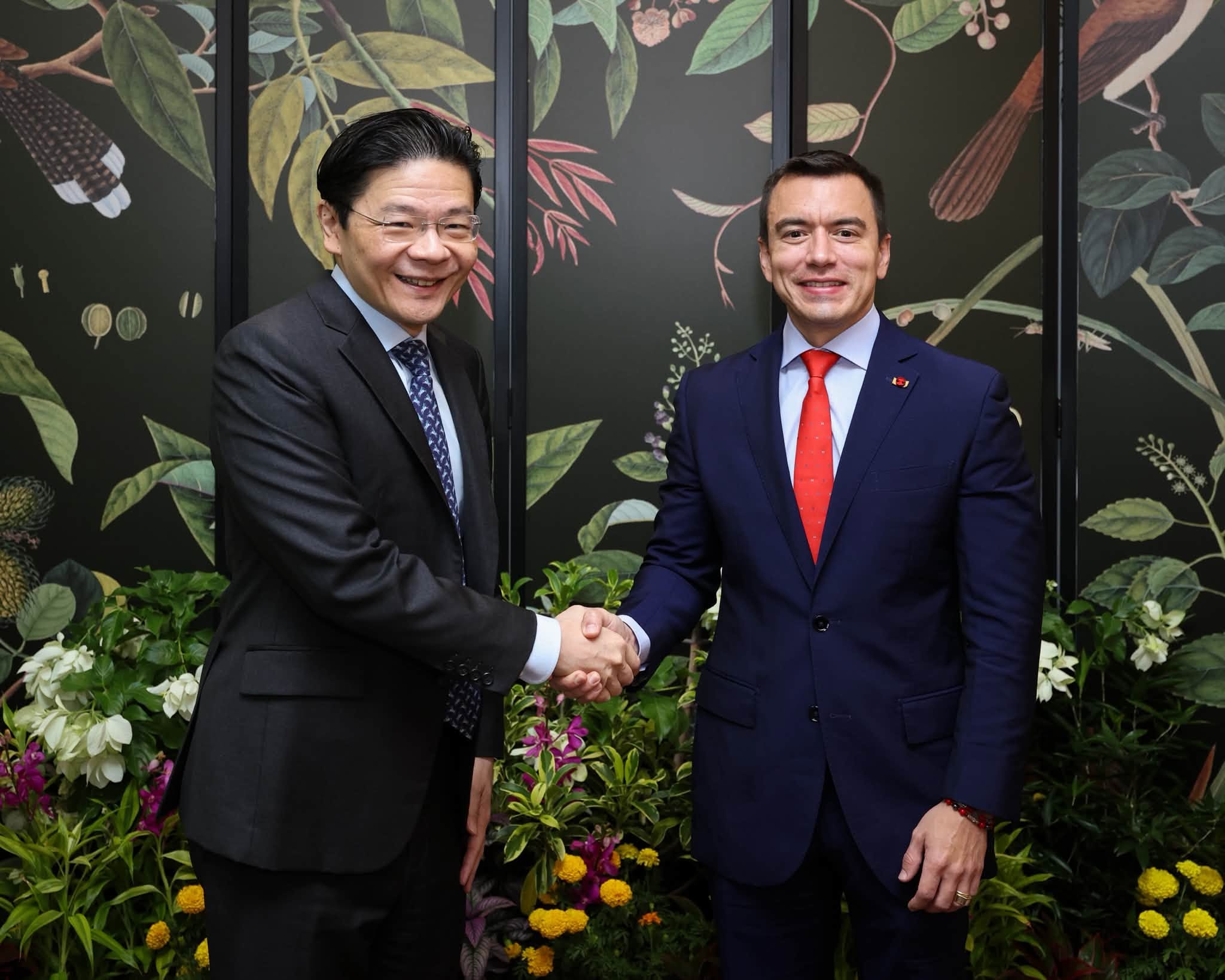 PM Lawrence Wong (left) meeting with Ecuadorian President Daniel Aboa on Monday (Aug 24).