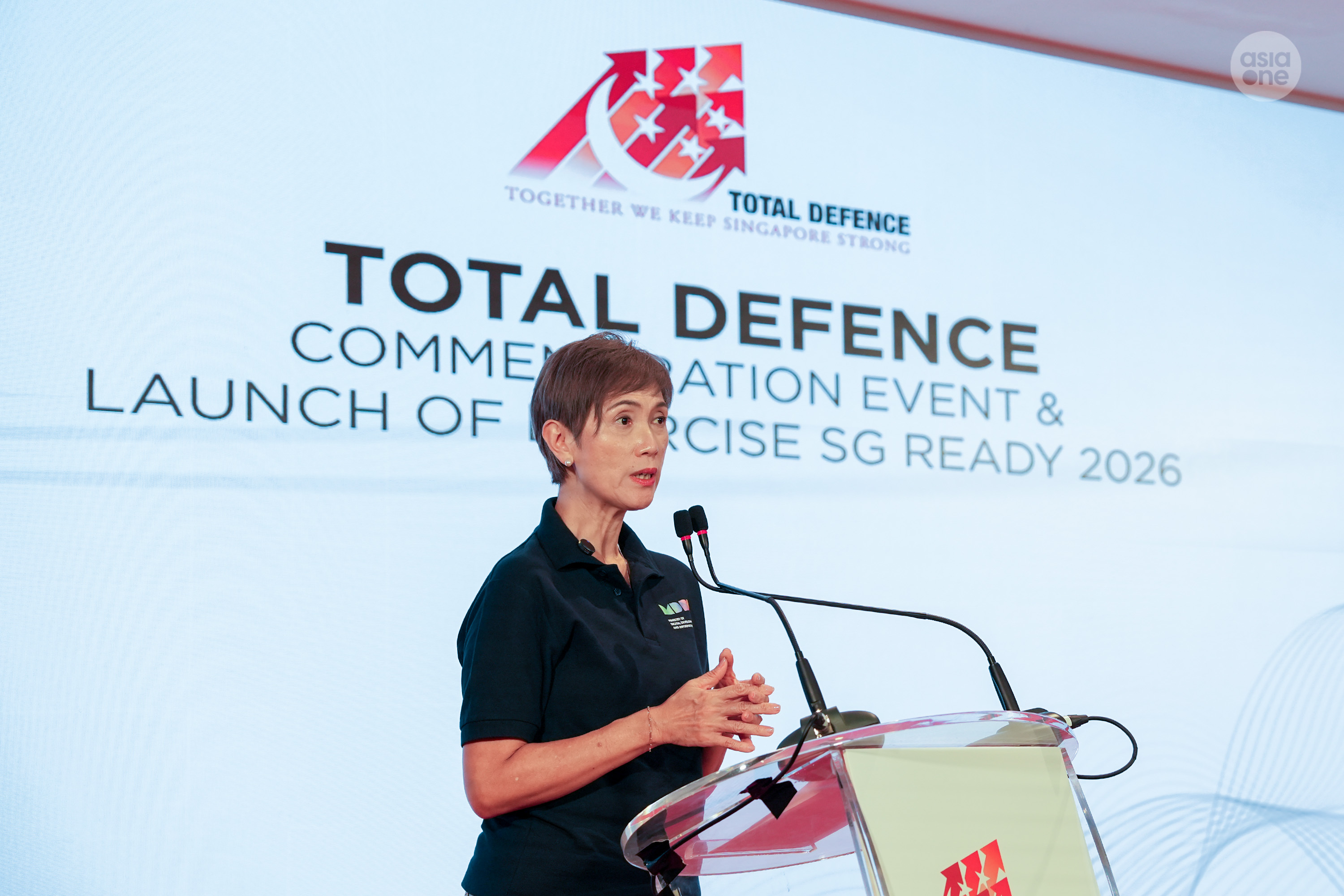 Minister for Digital Development and Information Josephine Teo at the launch of the Total Defence Commemoration Event on Sunday (Feb 1). 