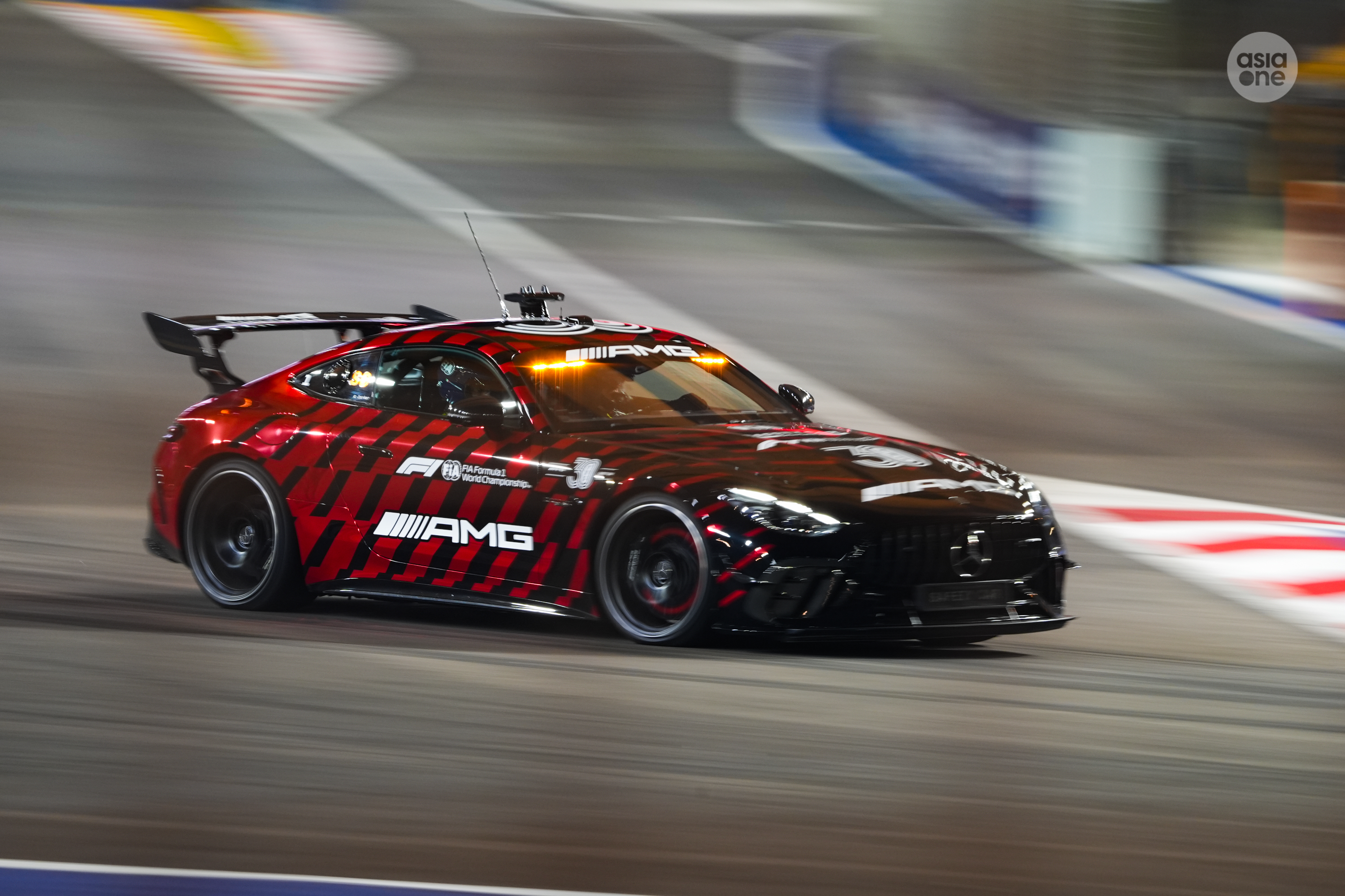 The official Formula 1 safety car, a Mercedes-AMG GT63, going through the Marina Bay circuit on Thursday (Oct 8) night.