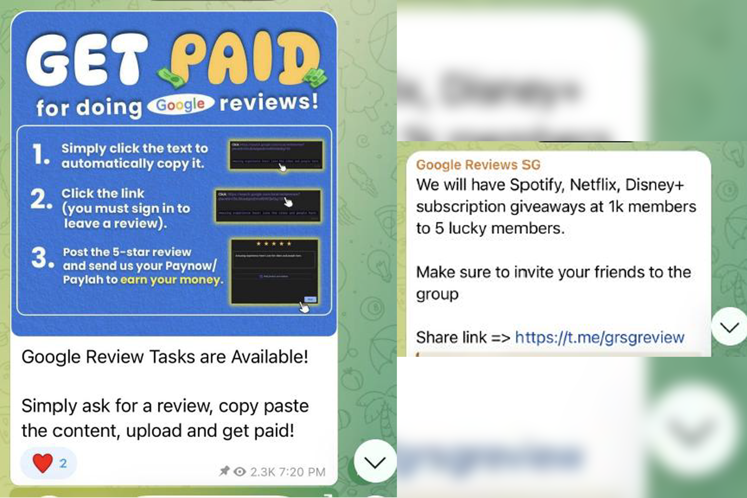 Screenshots purportedly showing Tung's recruitment on Telegram.