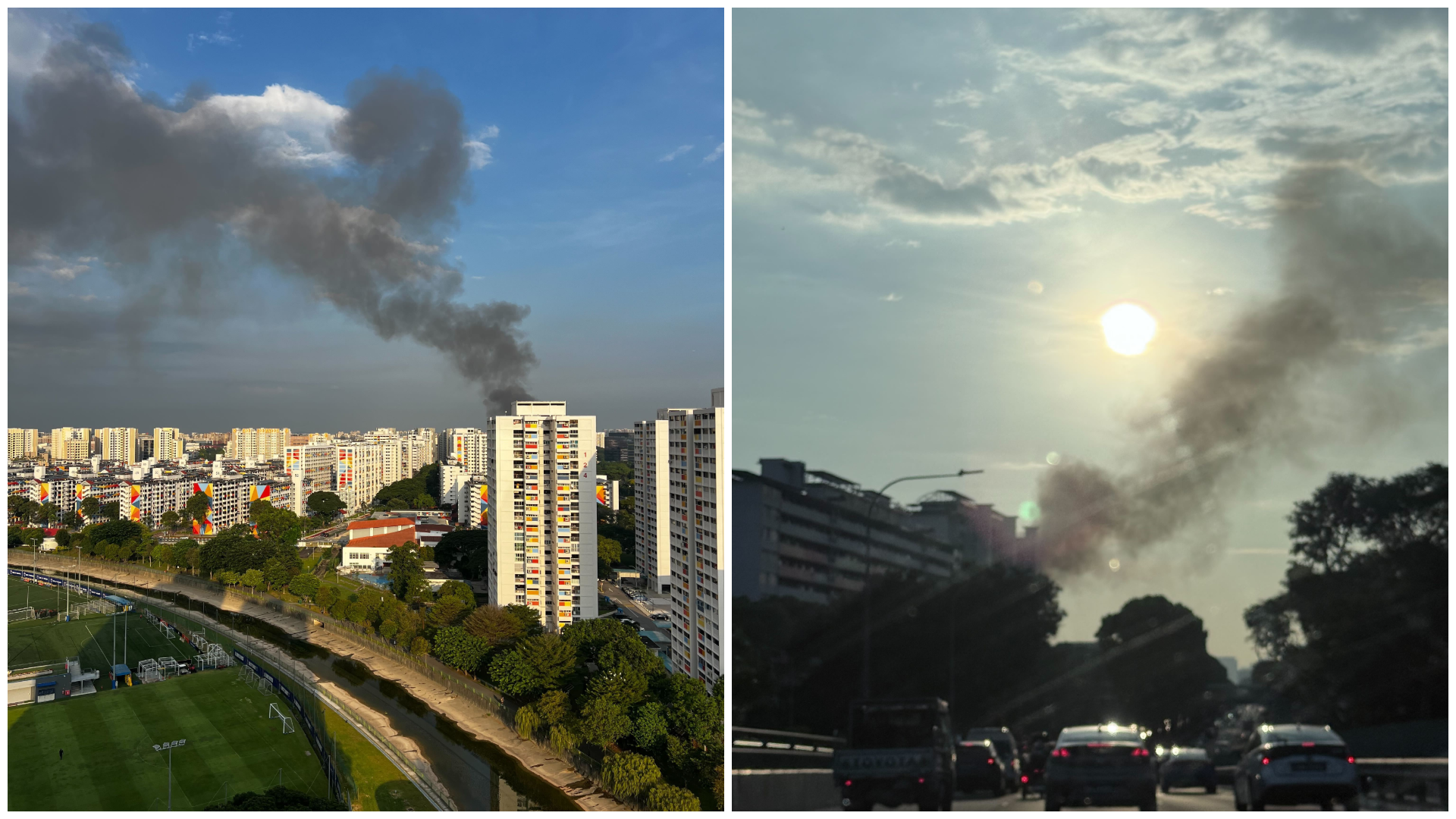 Thick black smoke could be seen from Aljunied and a stretch of the Pan Island Expressway in vicinity of Bedok.