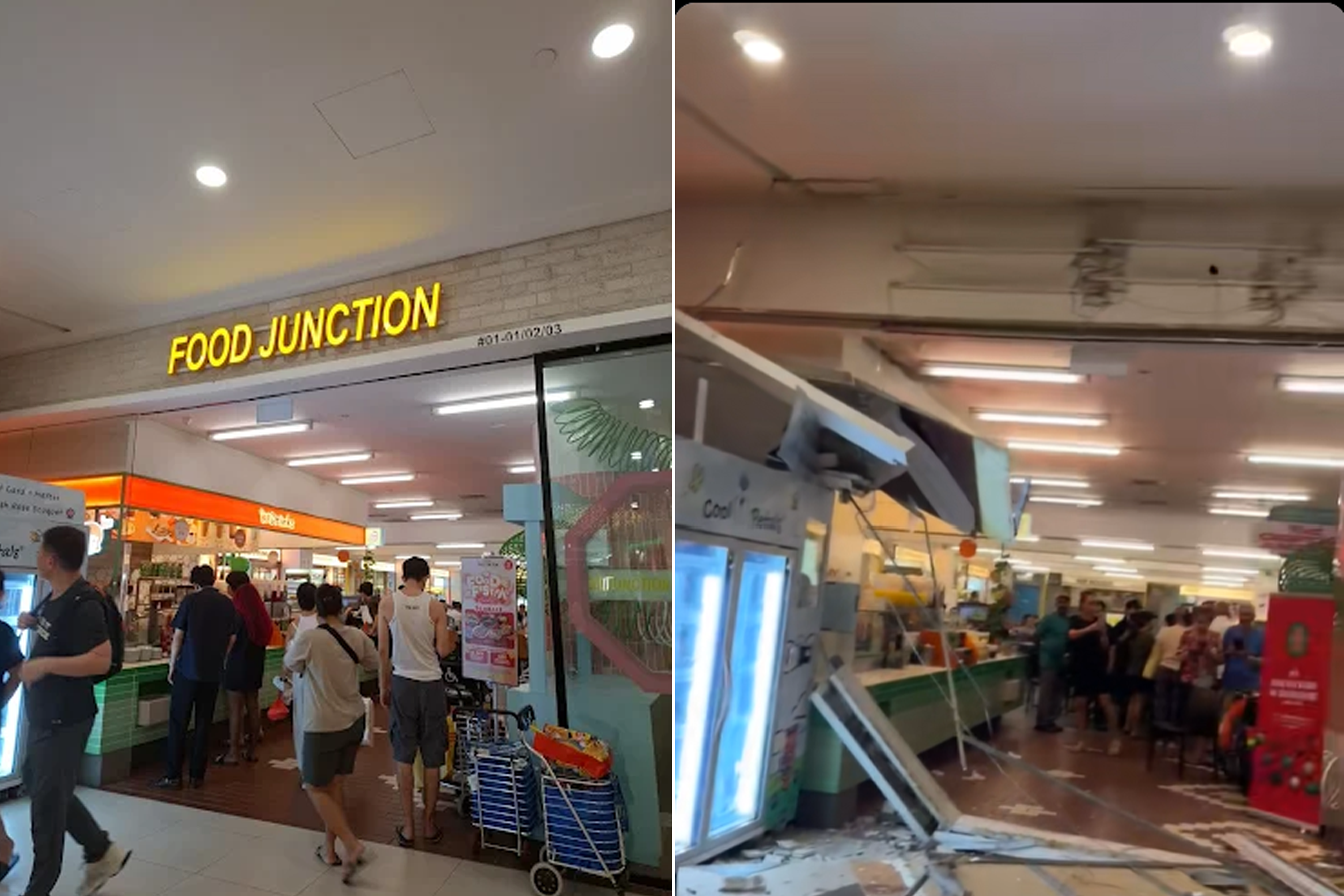 A before and after comparison of the signage at Food Junction's Rivervale Mall outlet.