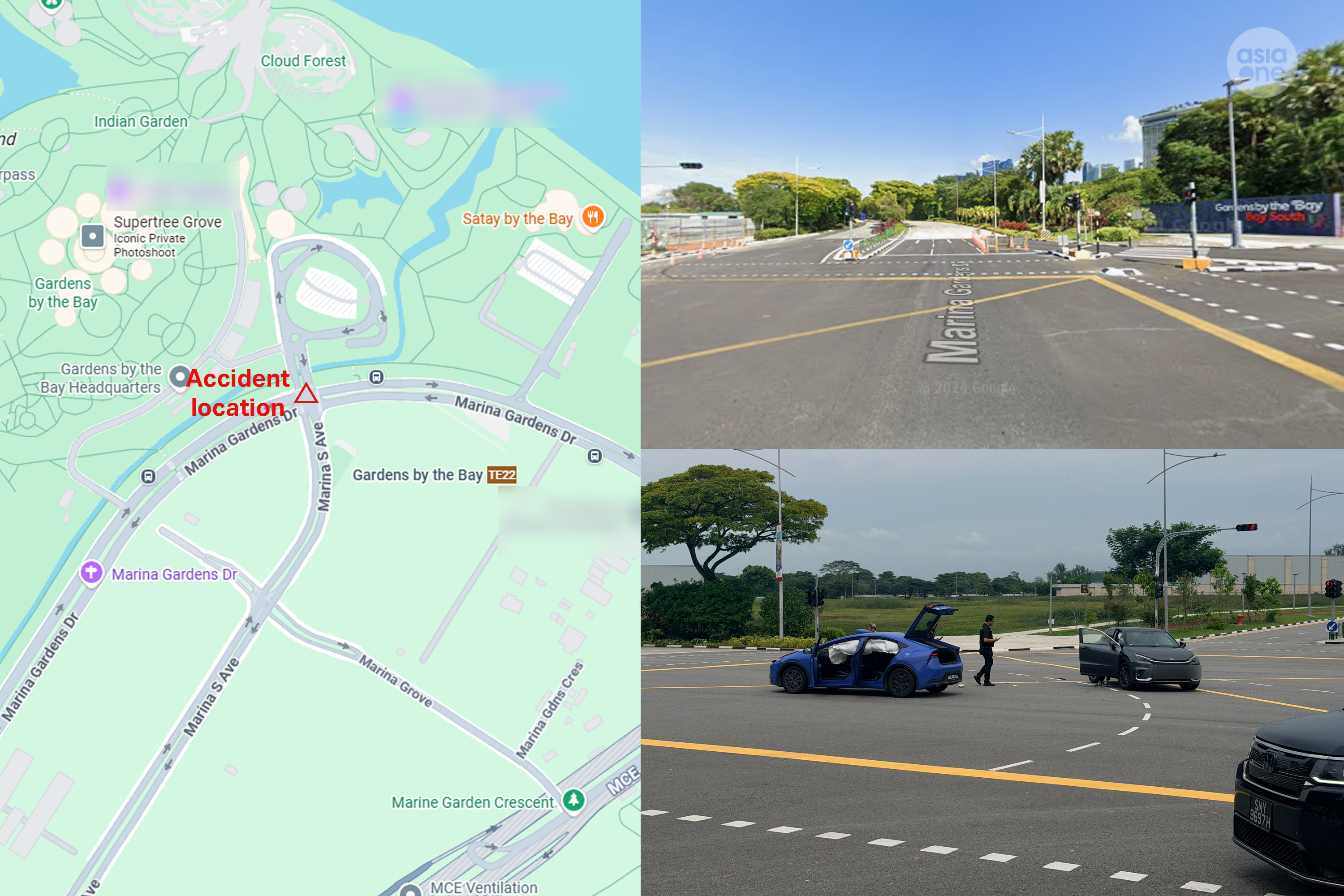 Map showing where the accident between the Comfort Delgro taxi and Lexus hybrid car took place on Monday (June 1) afternoon.