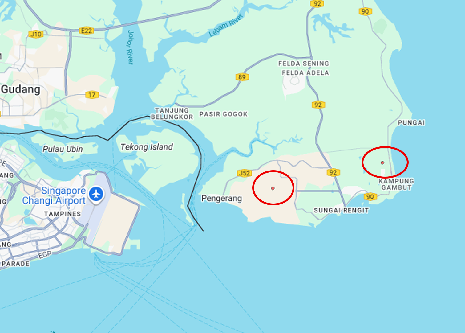 MSS' regional haze map showing the two hotspots in Johor on Monday (Jan 26) evening.
