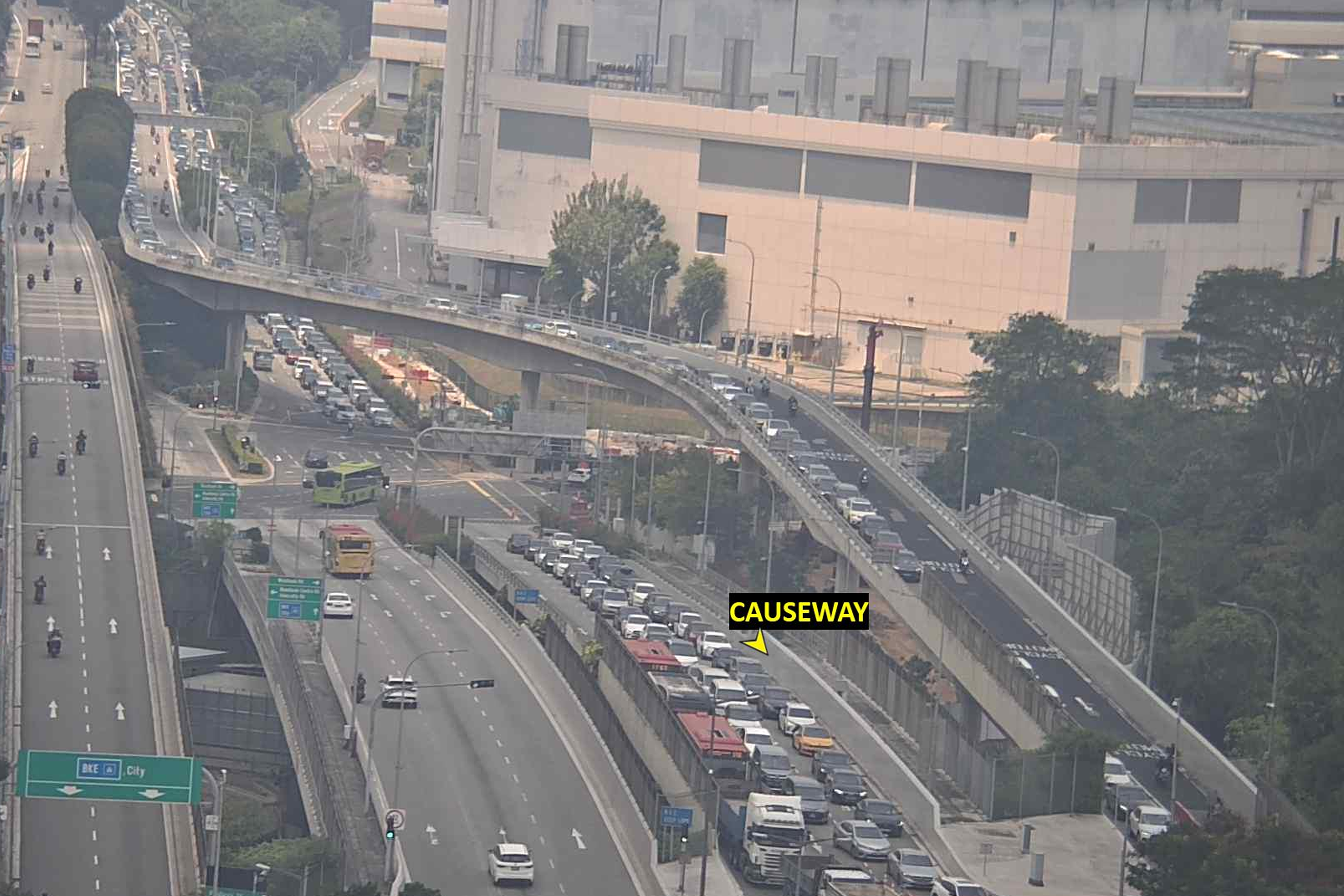 Traffic at Woodlands Flyover at 12.45pm.