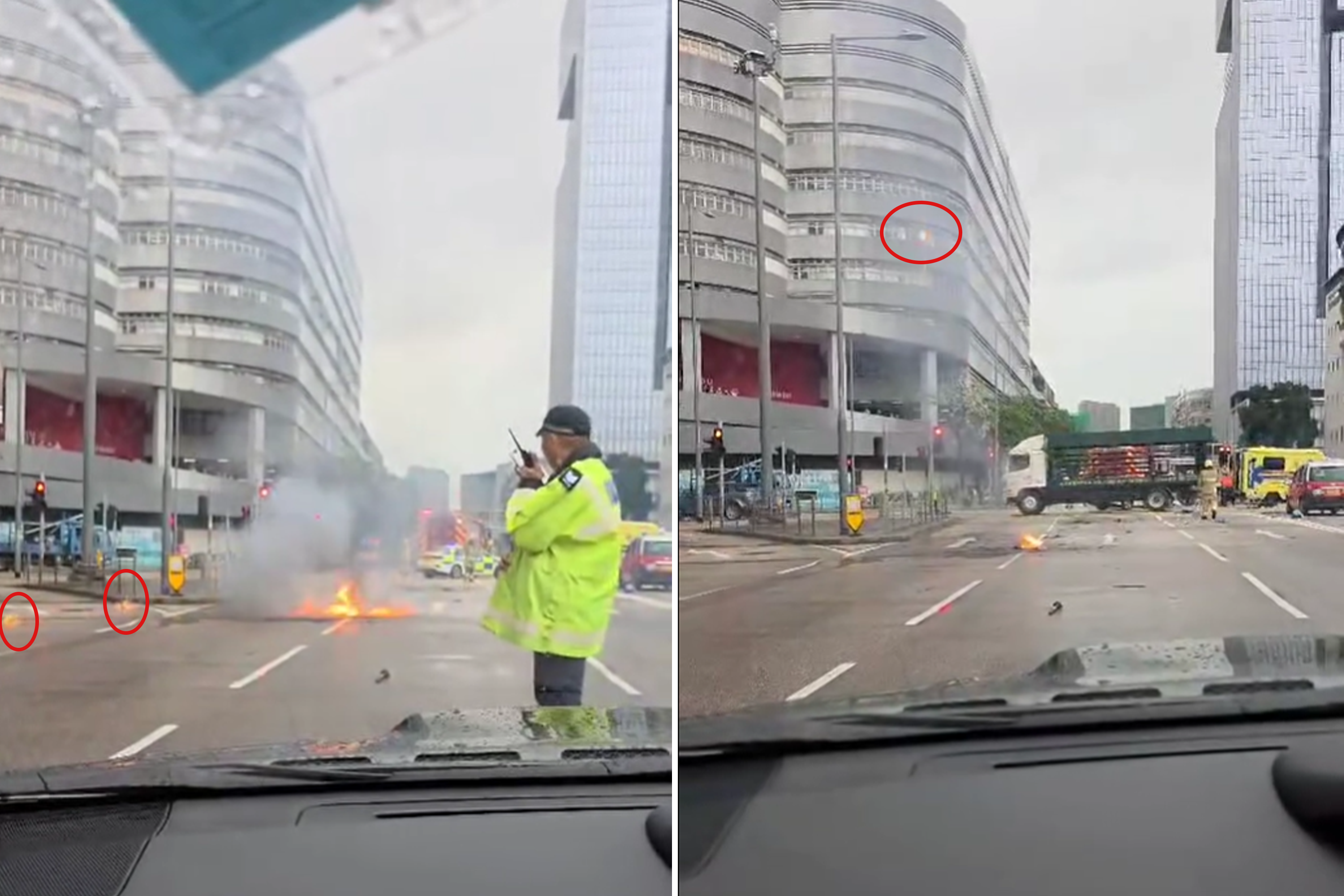 Burning debris flew off from the burning battery unit.