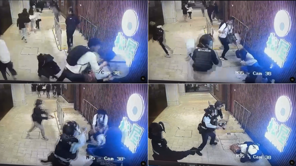 Scene breakdown of CCTV footage showing the moments leading up to Hong Kong police shooting the suspect.
