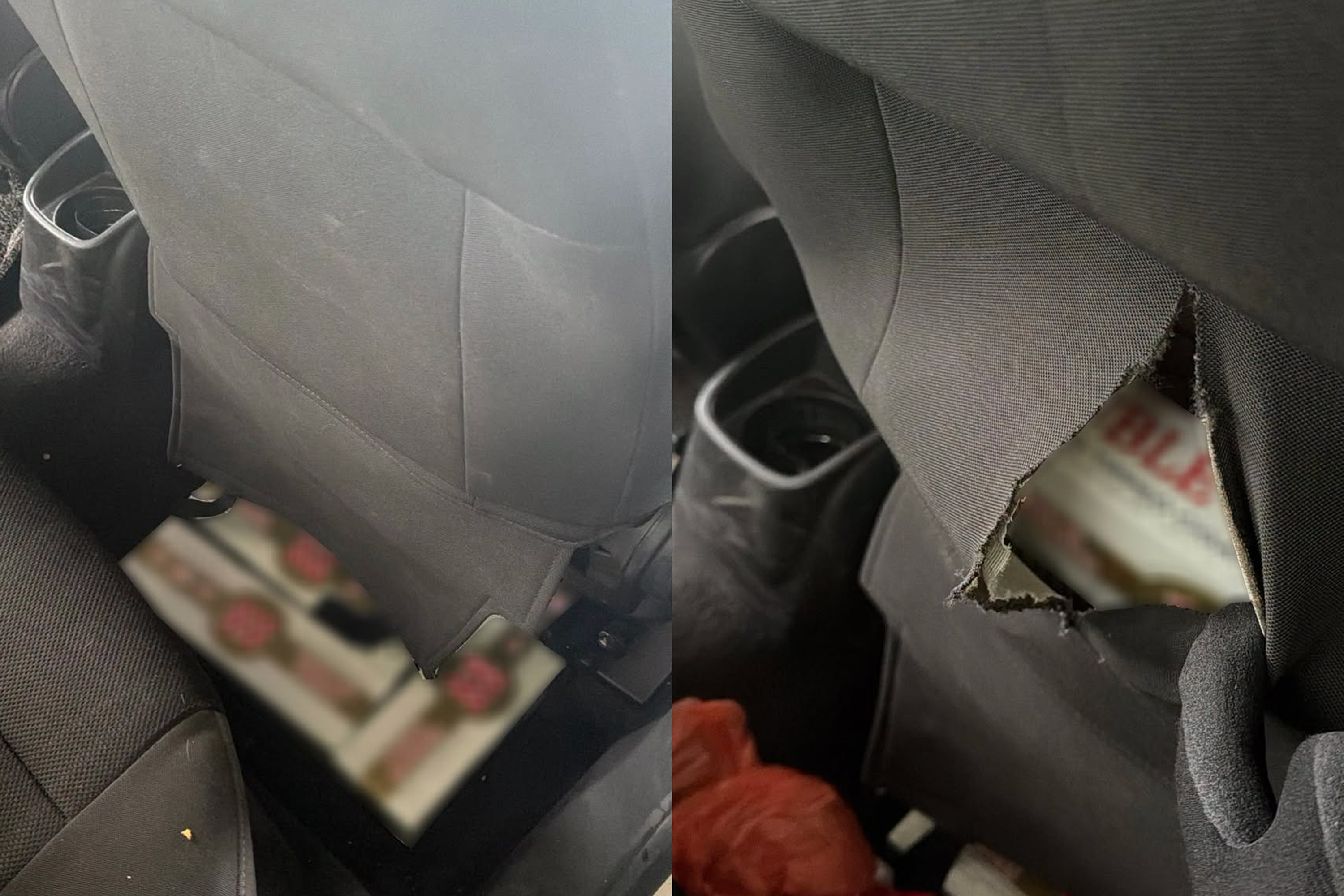 Duty-unpaid cigarettes found concealed within the driver's seat of the Malaysia-registered car.