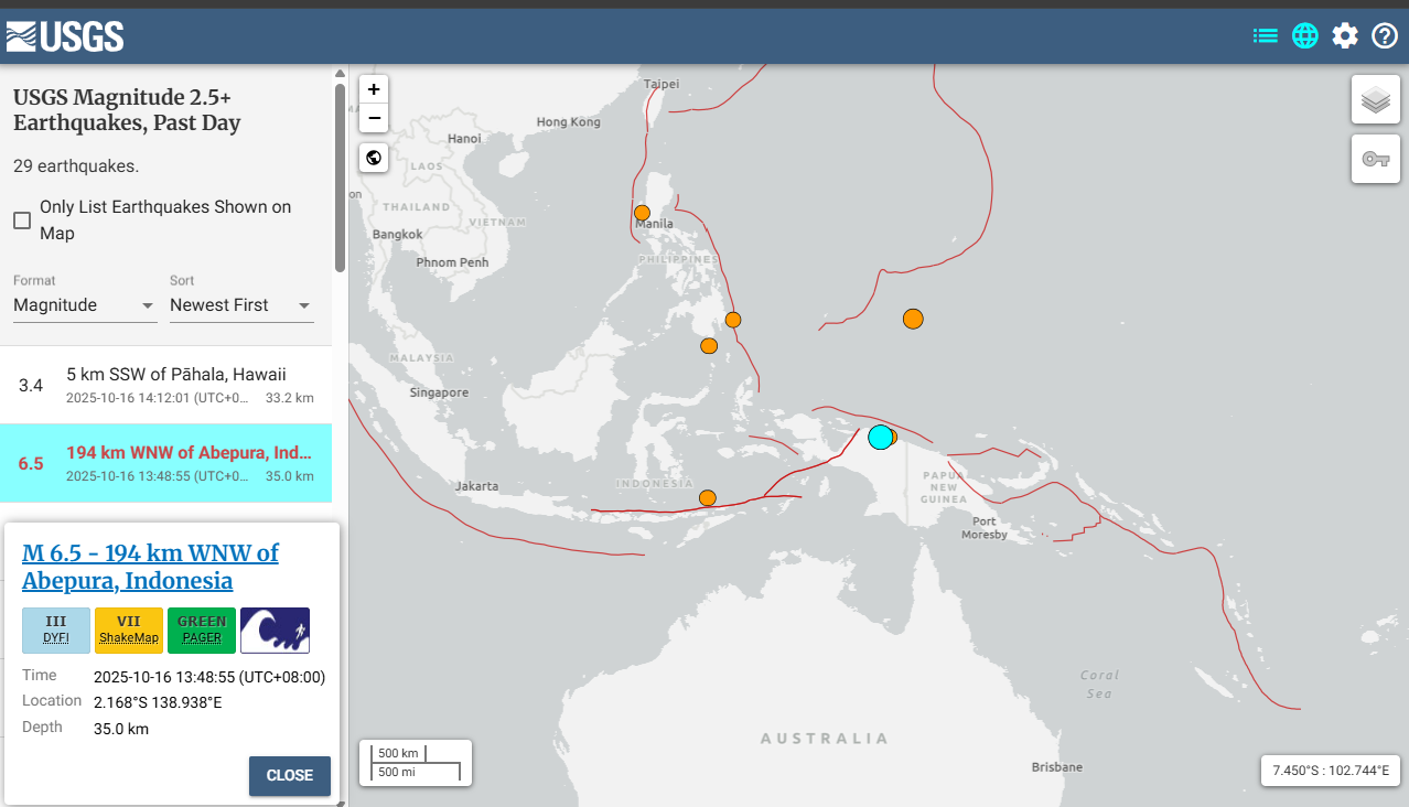 A 6.5-magnitude earthquake struck Indonesia's Papua on Oct 16.