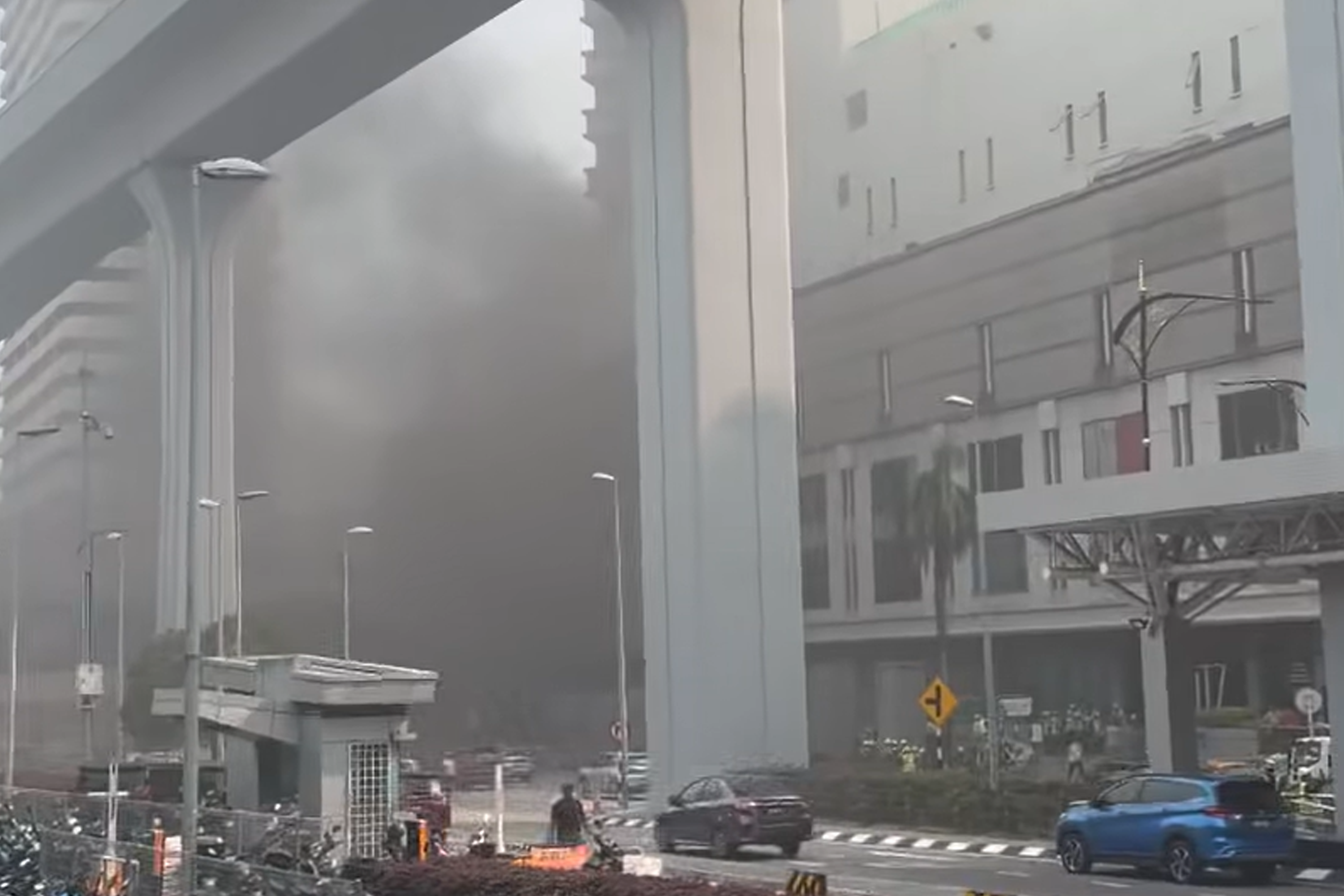Smoke seen coming out from the carpark entrance of JB City Square Mall.