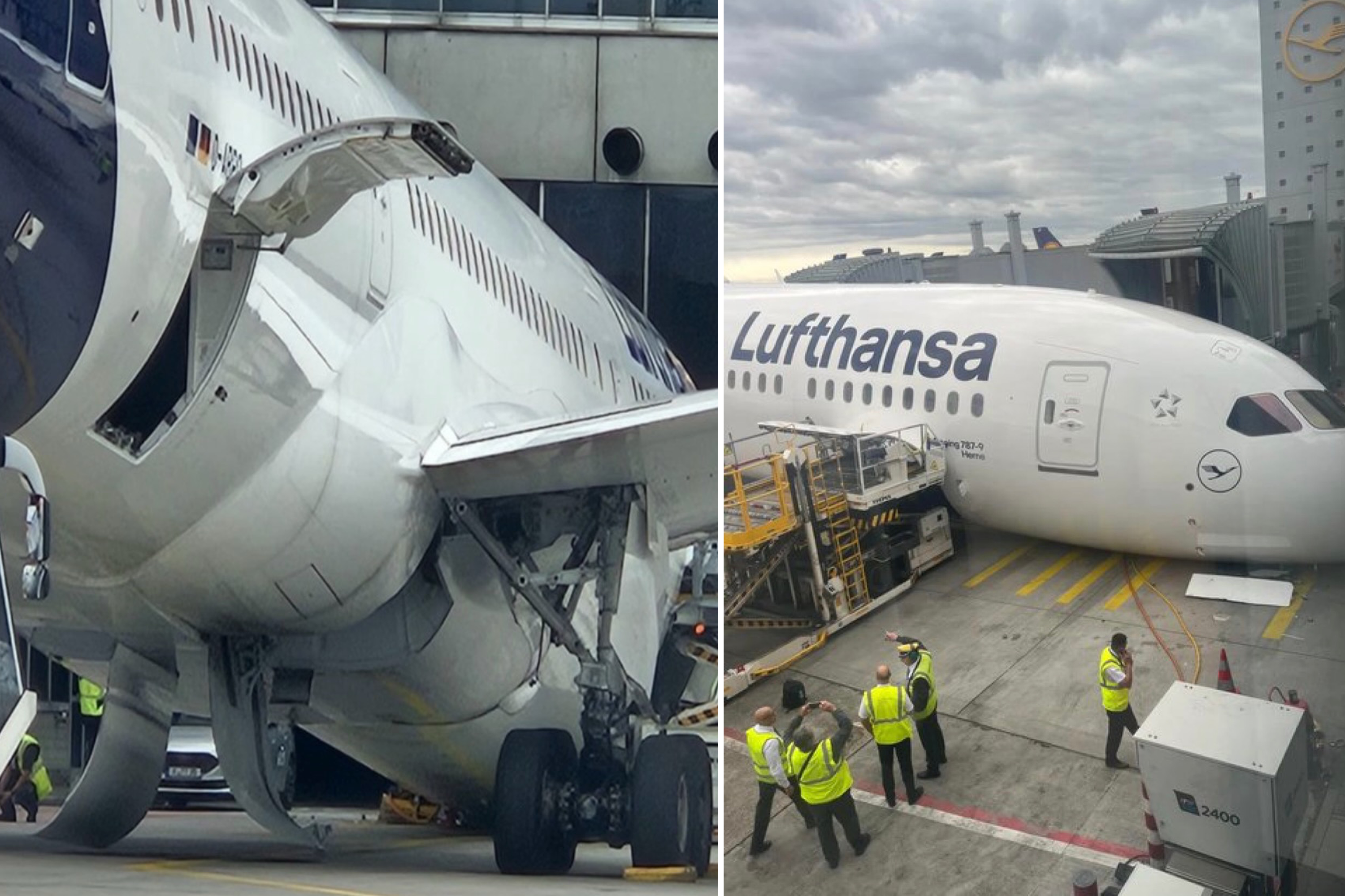 Aftermath of the nose gear collapse. 