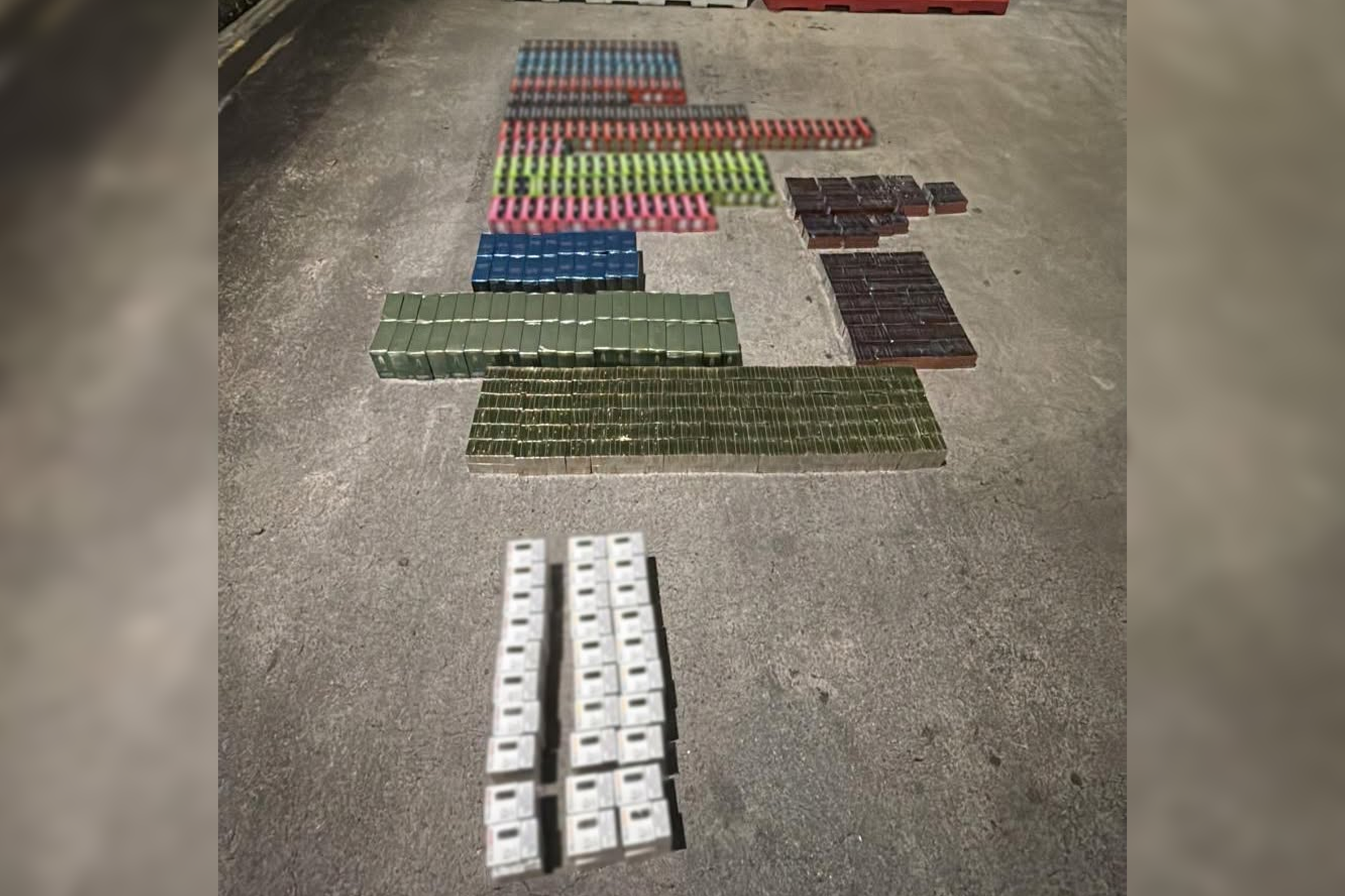 The haul of vapes and pods seized from the Malaysia-registered lorry.