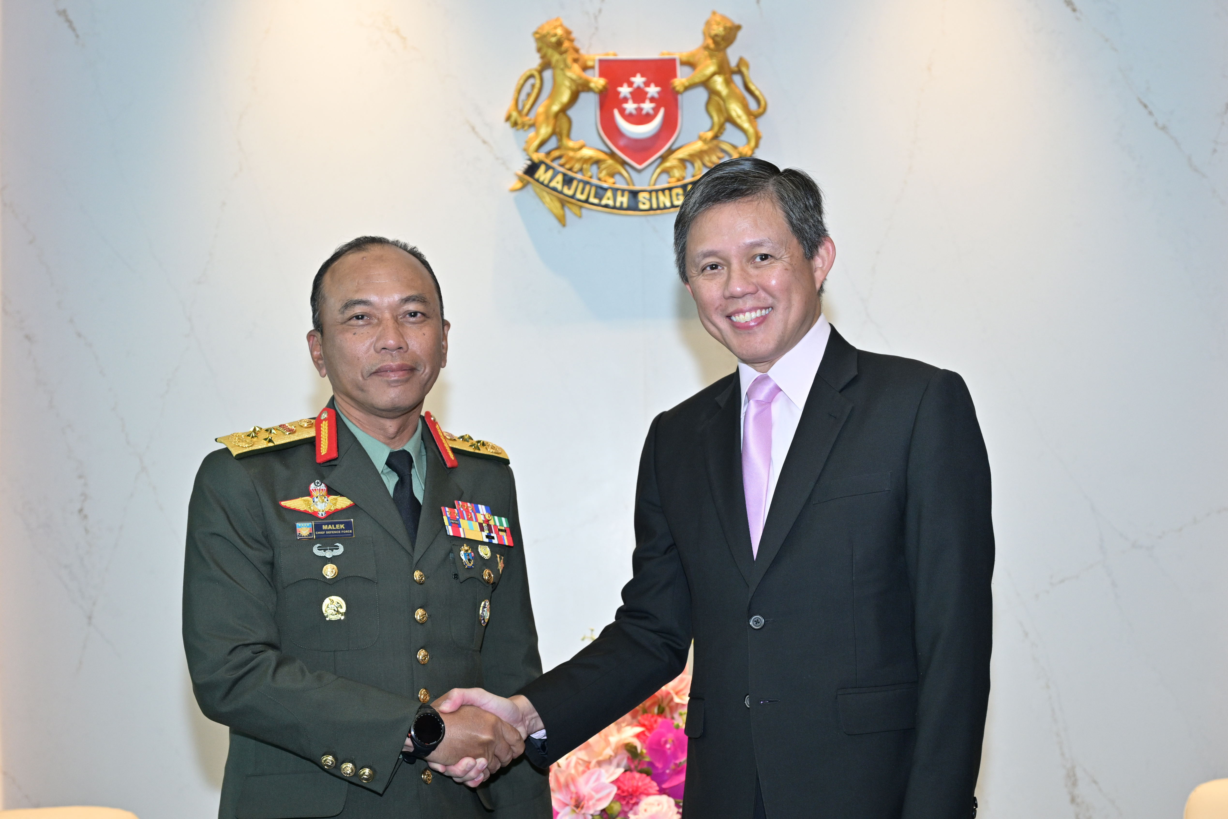 General Malek called on Defence Minister Chan Chun Sing at Mindef on Thursday (April 9).