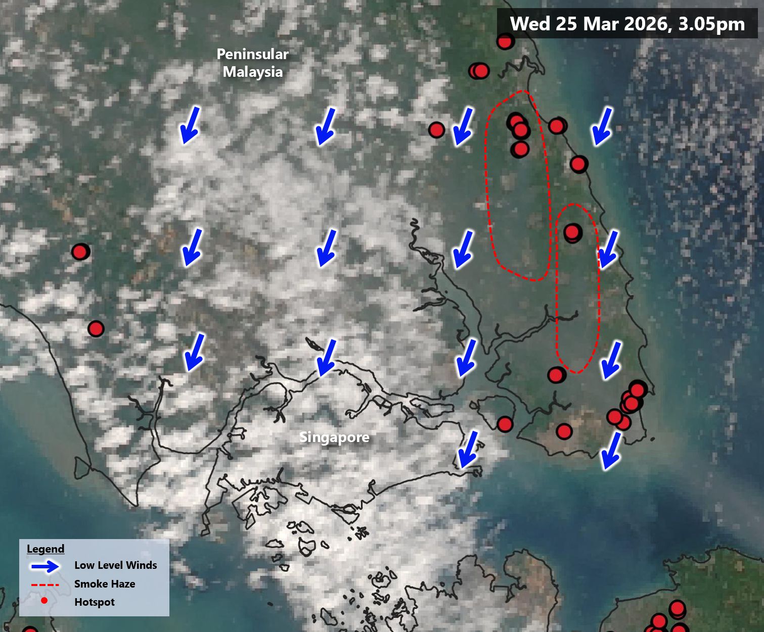 Satellite image showing hotspots in Johor. 