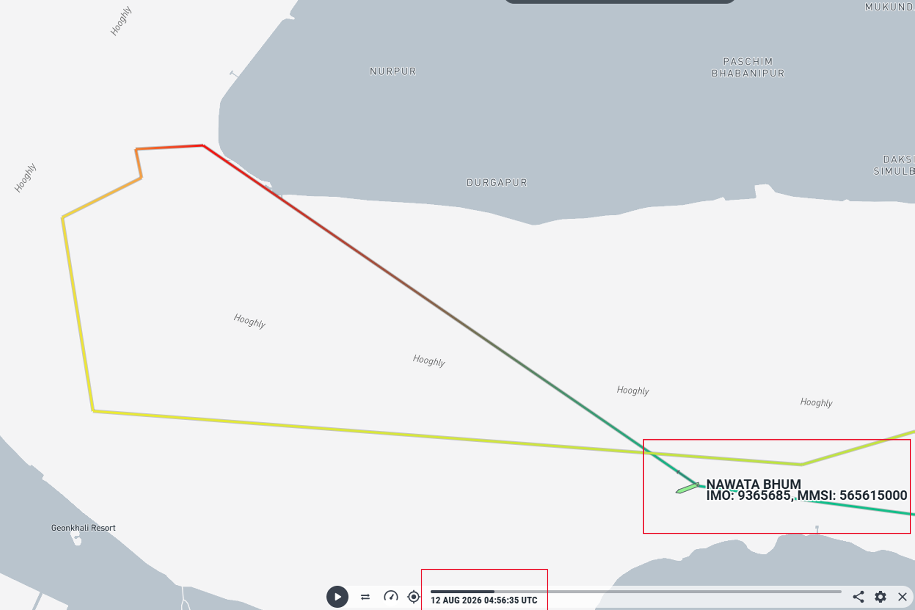MV Nawata Bhum making a right turn at about 10.26am (IST).