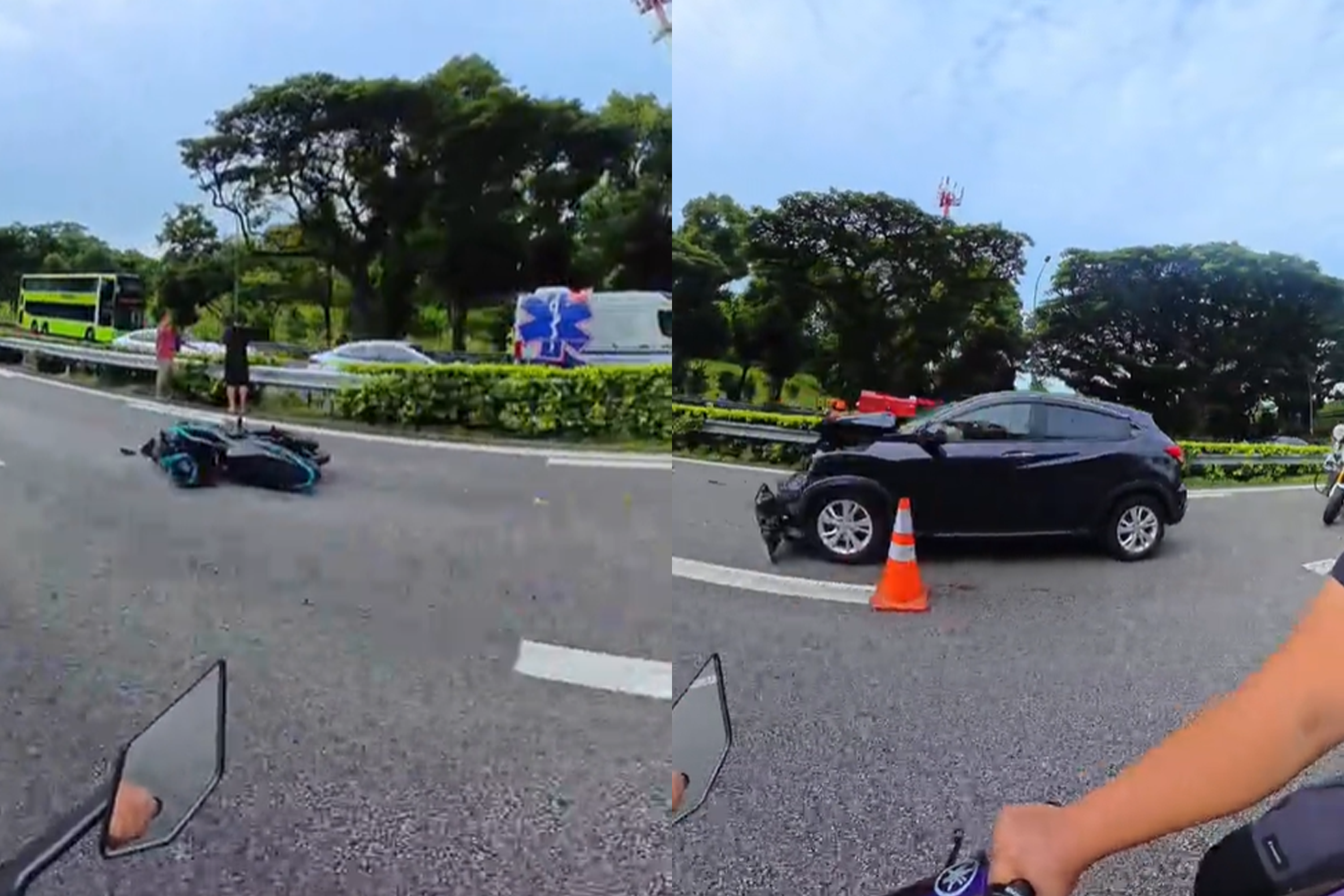 Two cars and a motorcycle were involved in a separate accident on the Changi Airport-bound direction of the PIE.