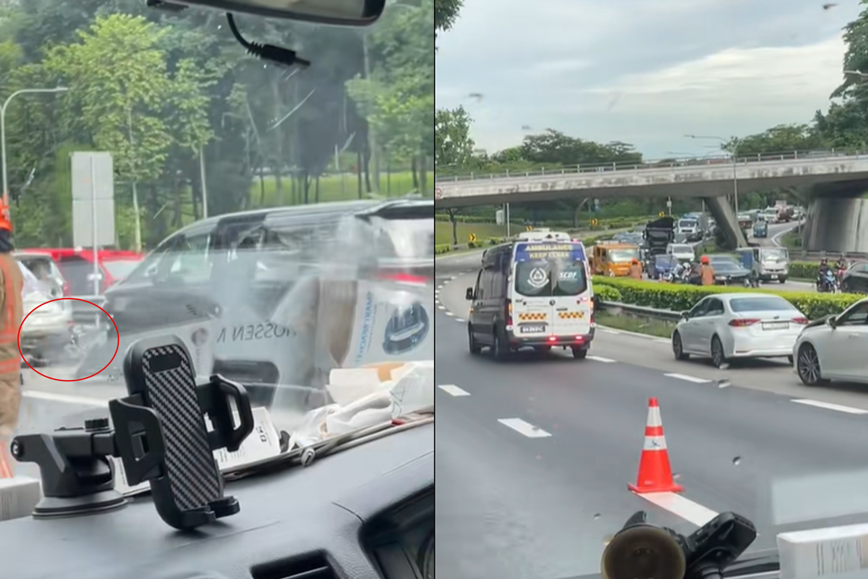 Five cars and a motorcycle were involved in the accident along the PIE towards Tuas, just before the Mount Pleasant Flyover.