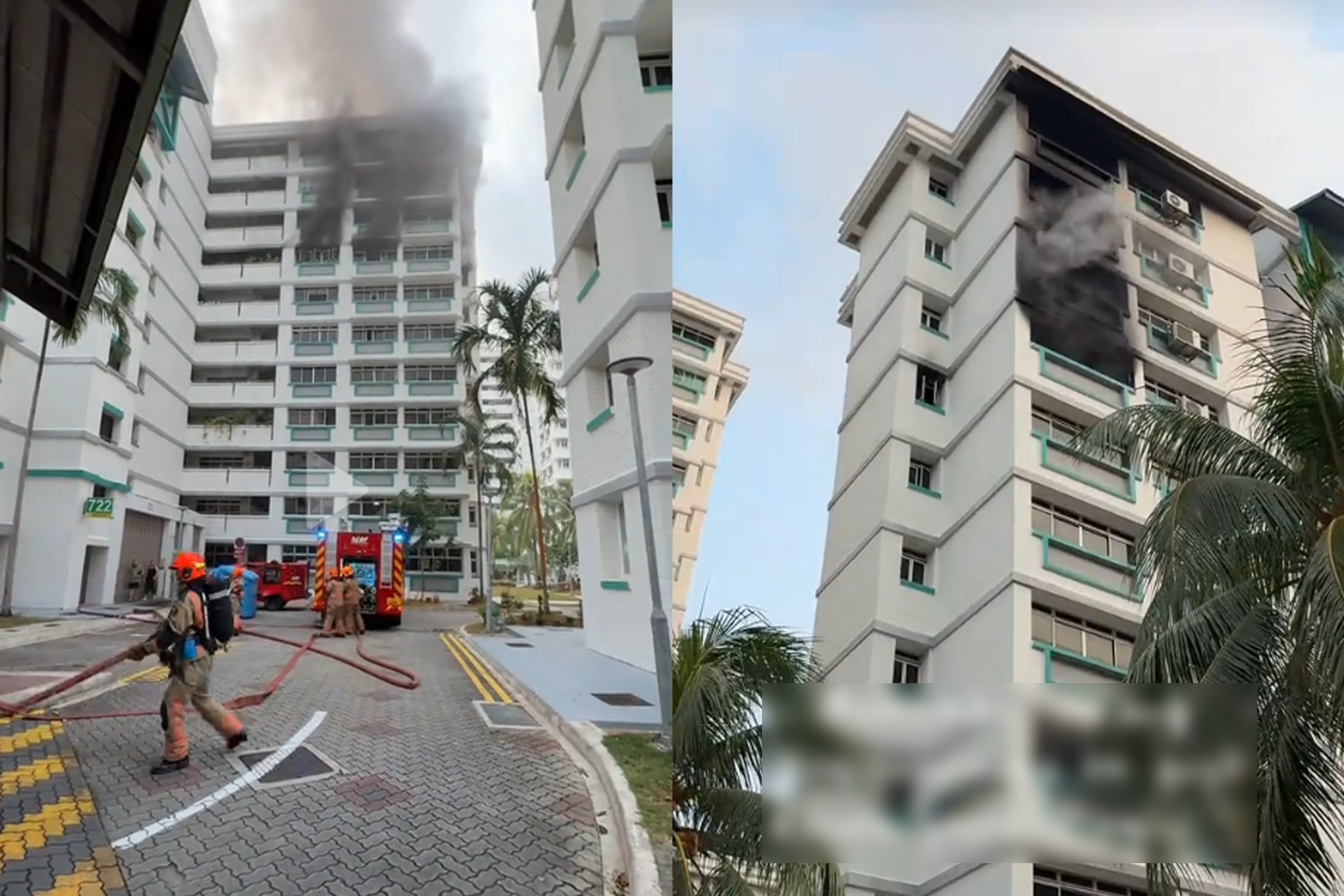 Firefighting operations at Block 722 Pasir Ris Street 72 on Sunday (Sept 13) morning.