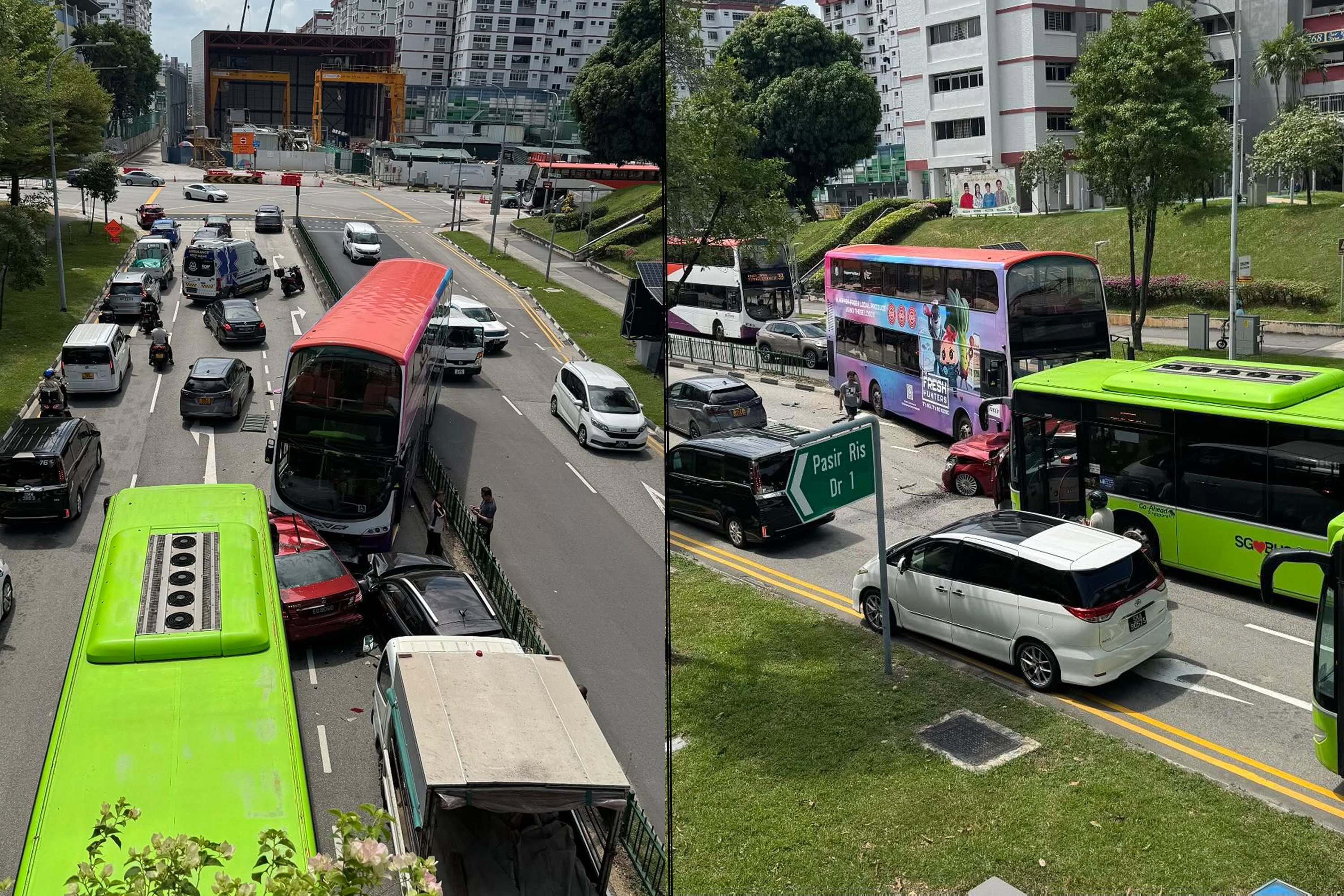 The service 39 bus crashed into two cars, another bus, and a lorry.