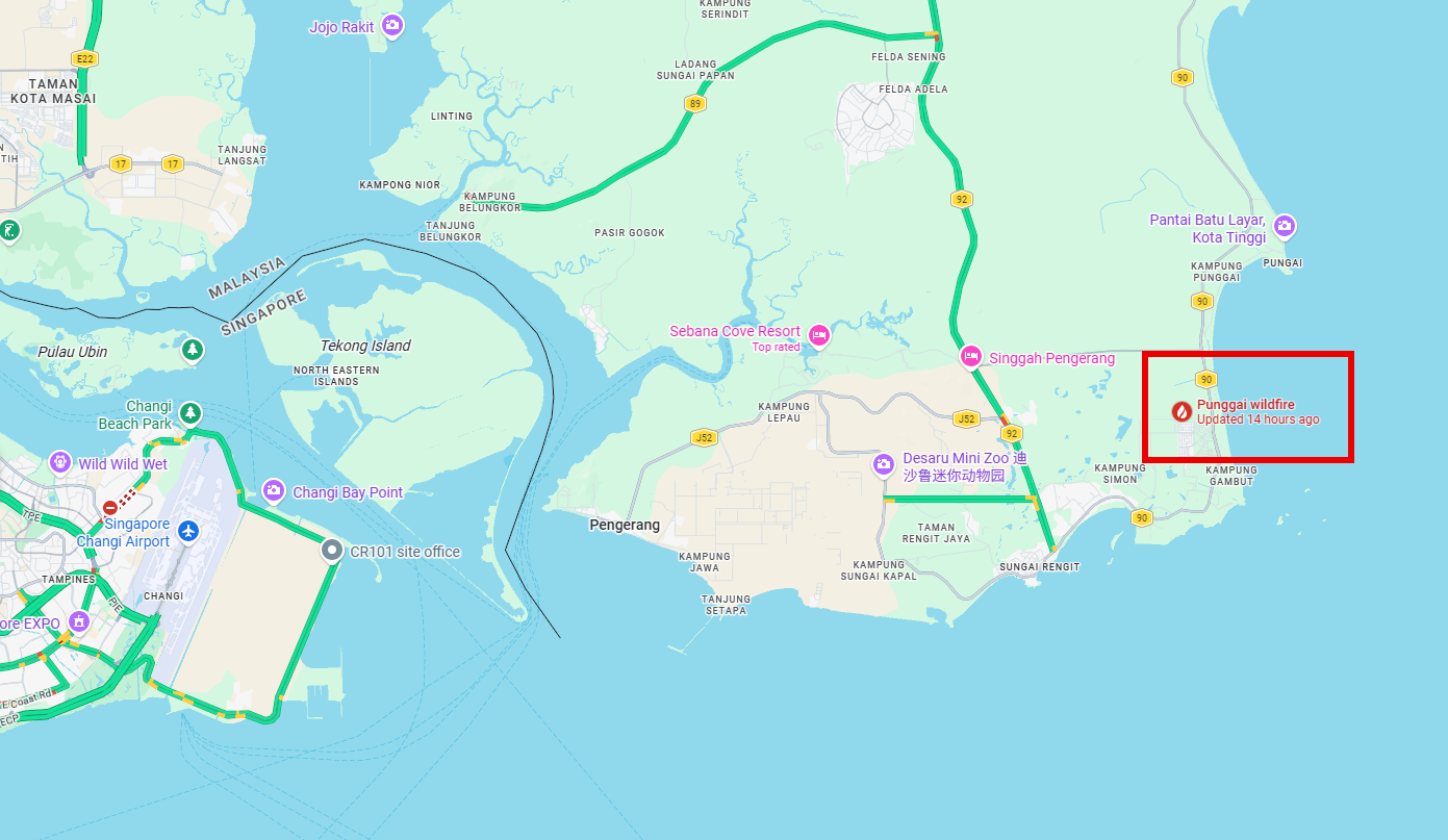 Map showing the fire location and its relative position to Singapore.