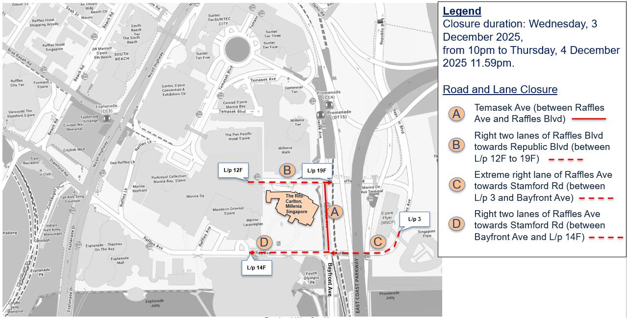 Map showing road closures on Dec 4.