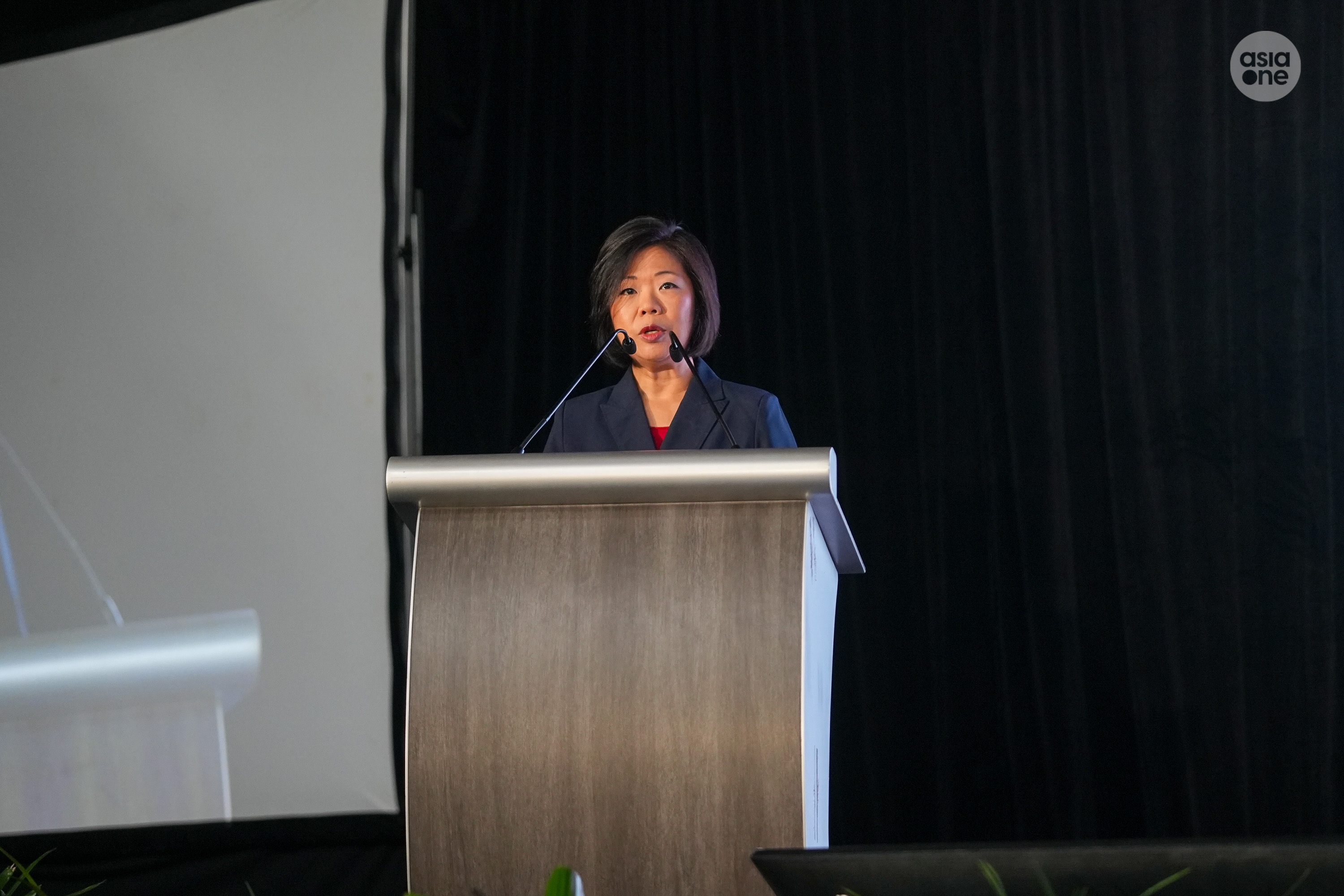 Second Minister for Home Affairs Sim Ann giving her opening remarks at the Singapore-International Disaster and Emergency Management Expo - Asian Conference on Disaster Reduction (SIDEX-ACDR 2026) on Wednesday (Oct 28).