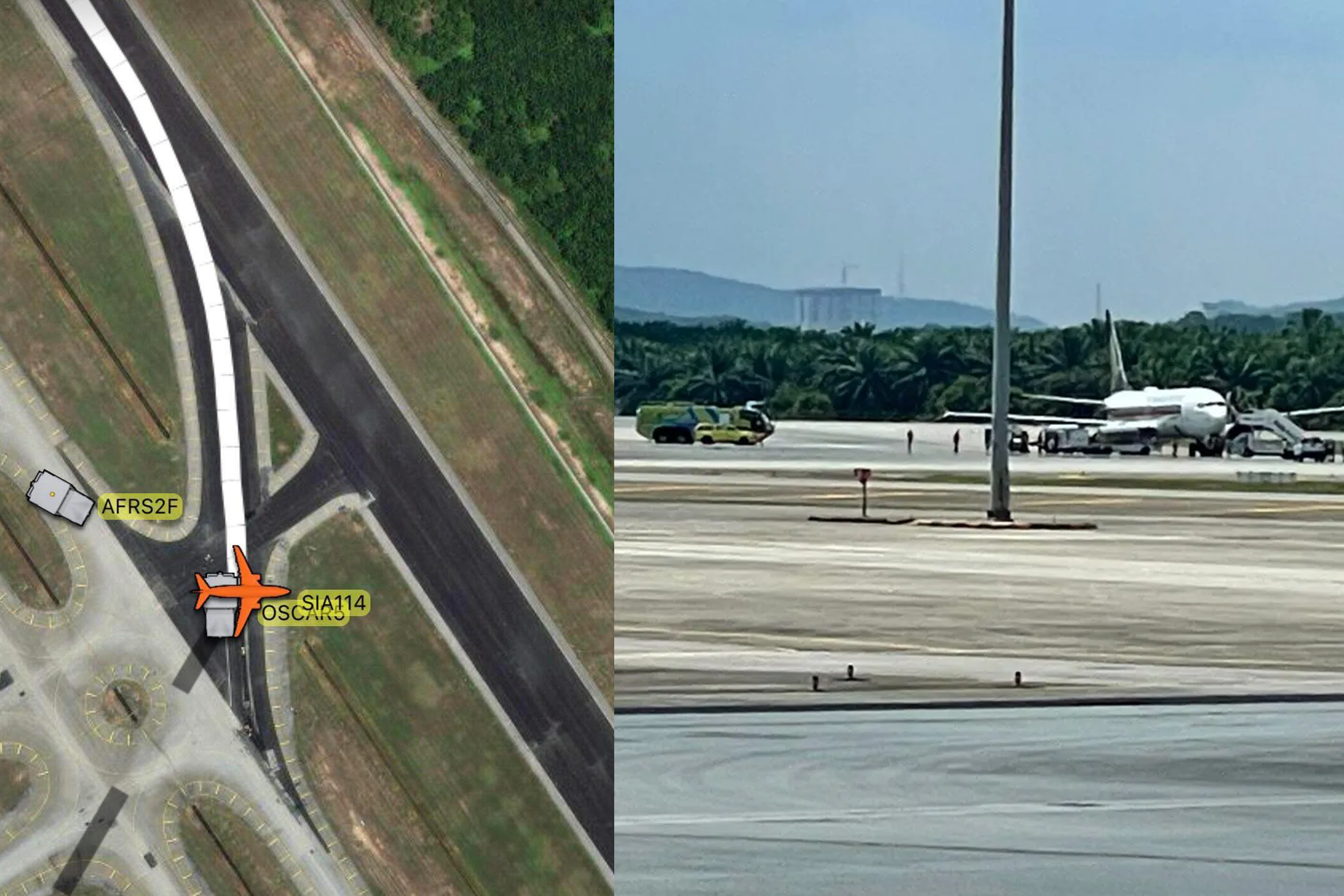At least one GSE vehicle and one airport fire and rescue services vehicle were seen near SQ114 after the incident.