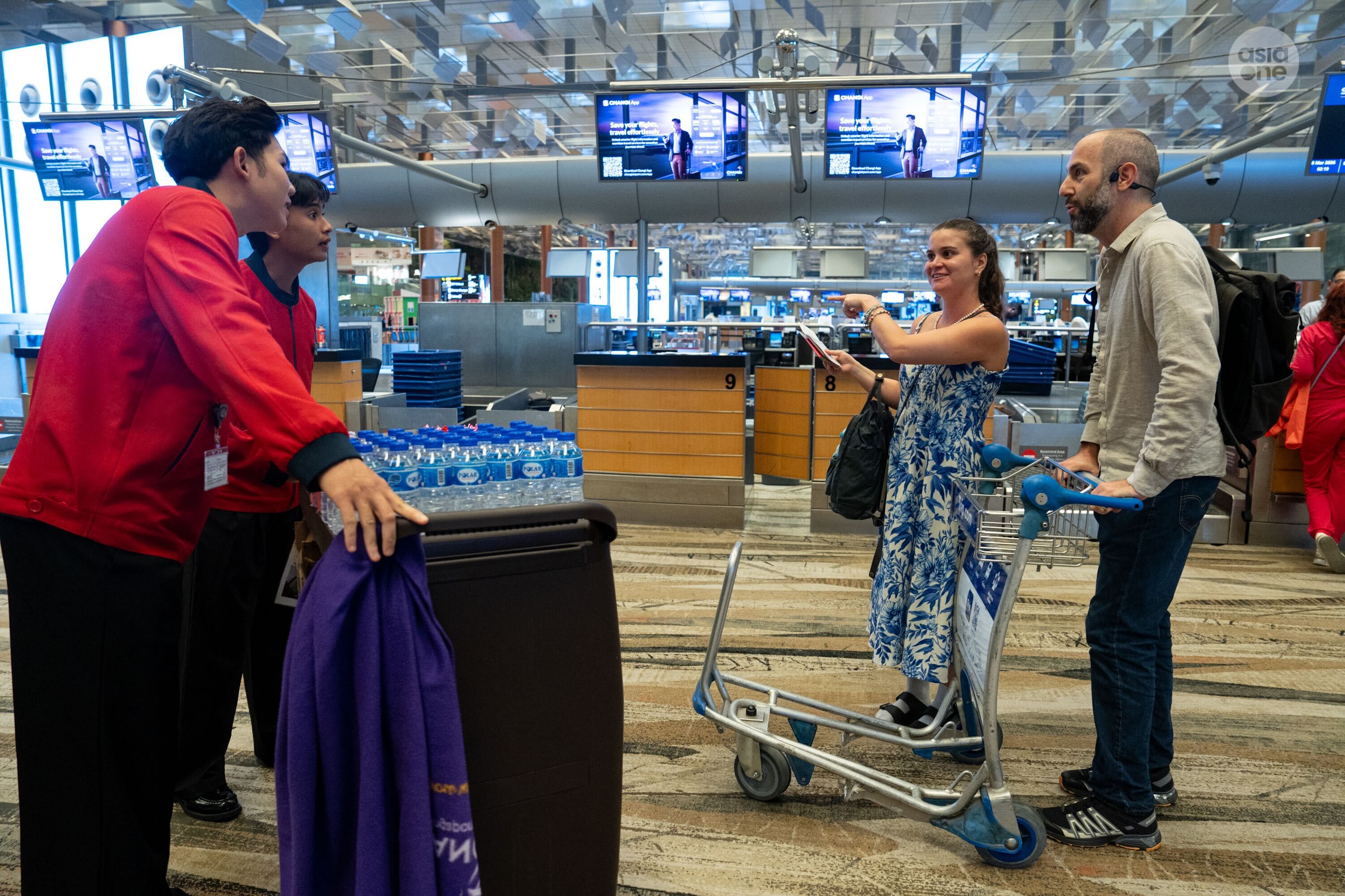 A visibly relaxed Jeremie and Joana after checking in for their flight.