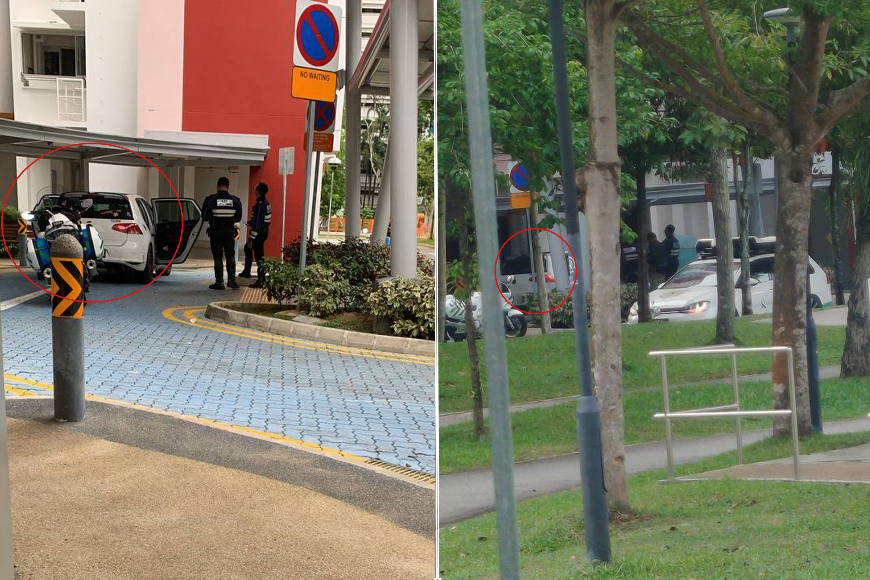 The driver of a Volkswagen Golf hatchback fled after hitting an LTA enforcement motorcycle.