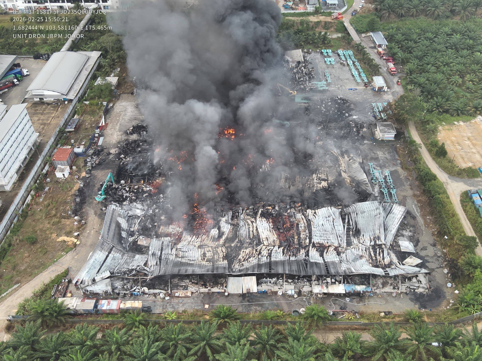 An aerial view of the affected area at about 4pm on Wednesday (Feb 25).